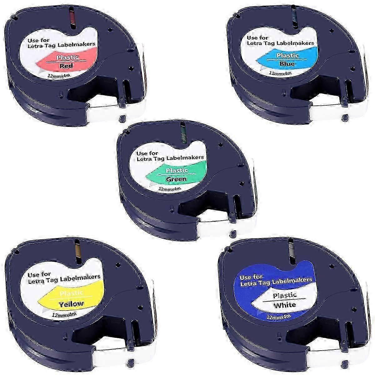 5 قطع 91201 12 مم متوافق مع Dymo Letratag Tape شريط تسمية بلاستيكي شريط لاصق ذاتي اللصق مختلط اللون