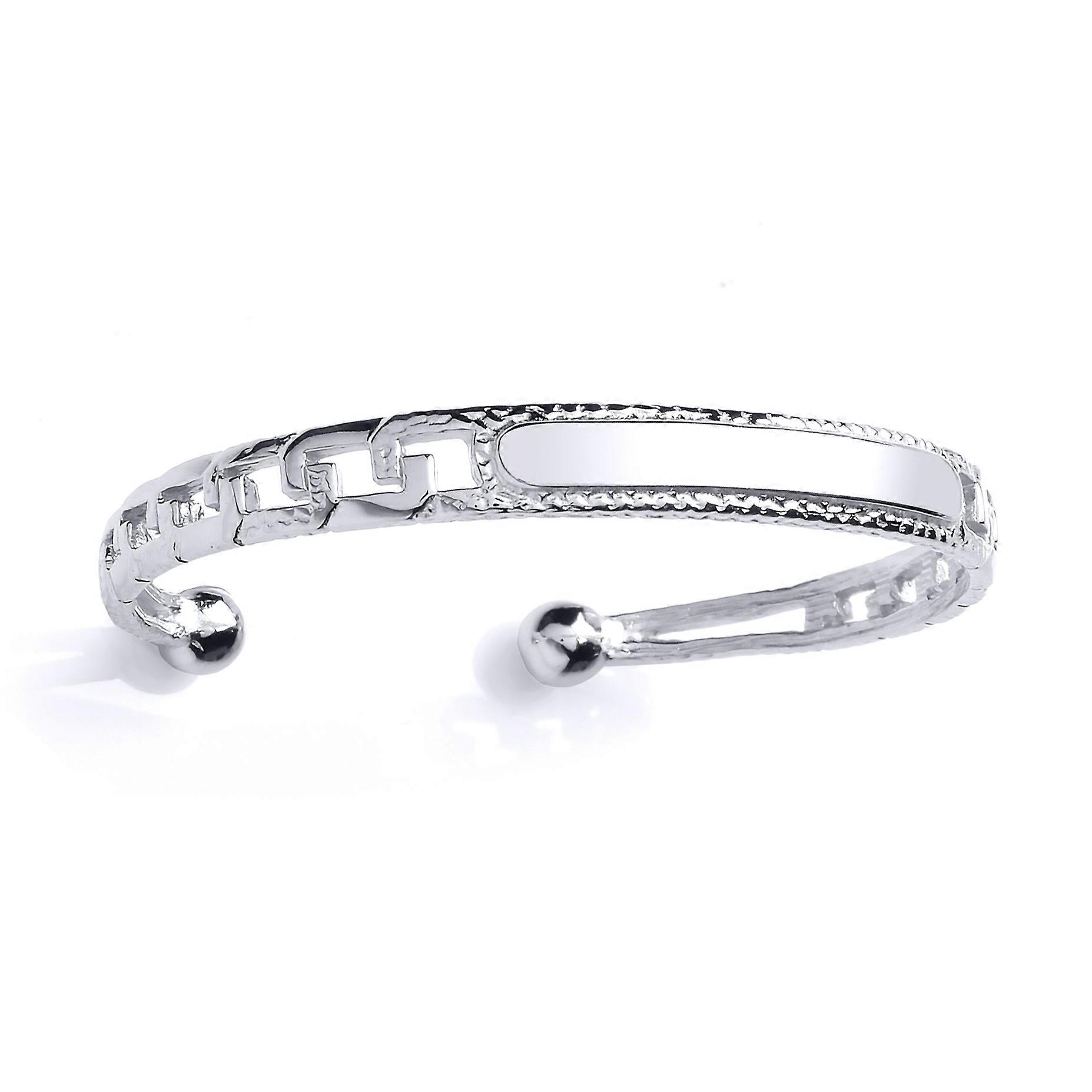 Jewelco London Boys Sterling Silver Barked Curb Link ID Torque Baby Bangle Bracelet