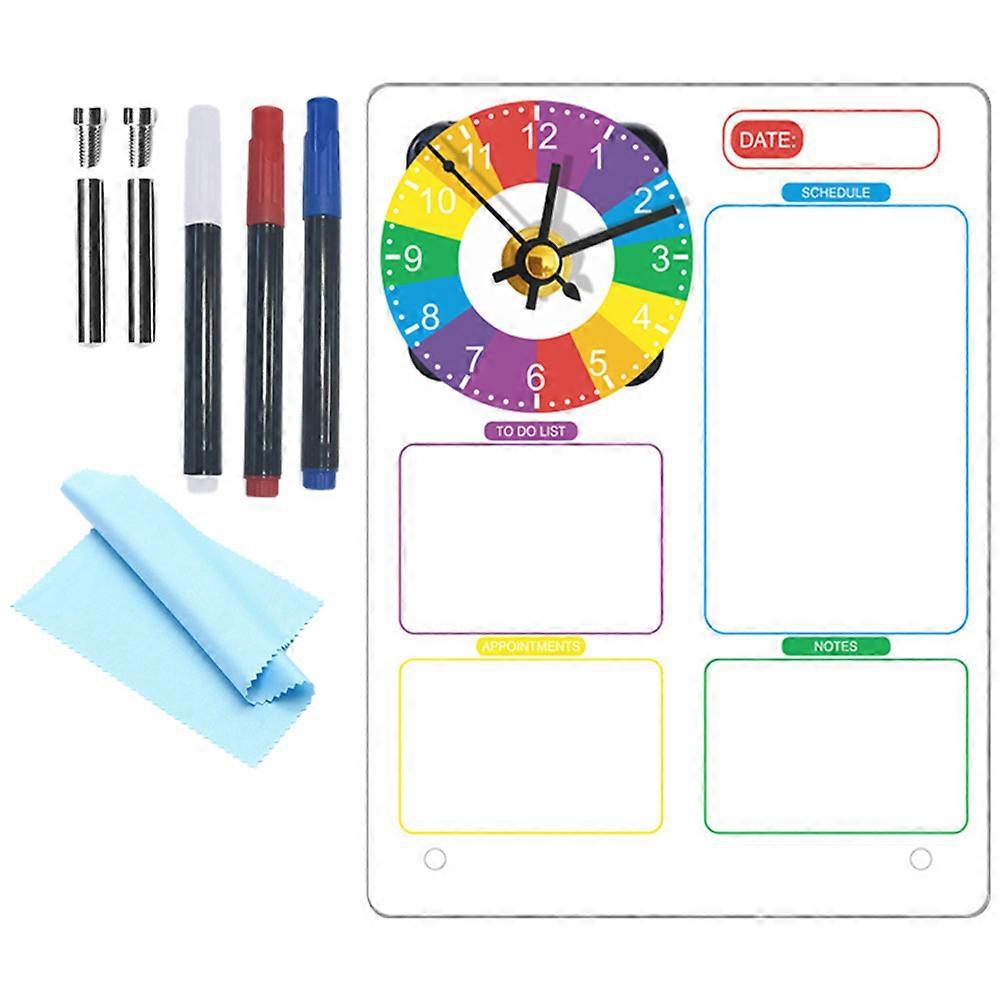 Transparent Acrylic Memo Board with Clock for Office Use 3Sets Desktop