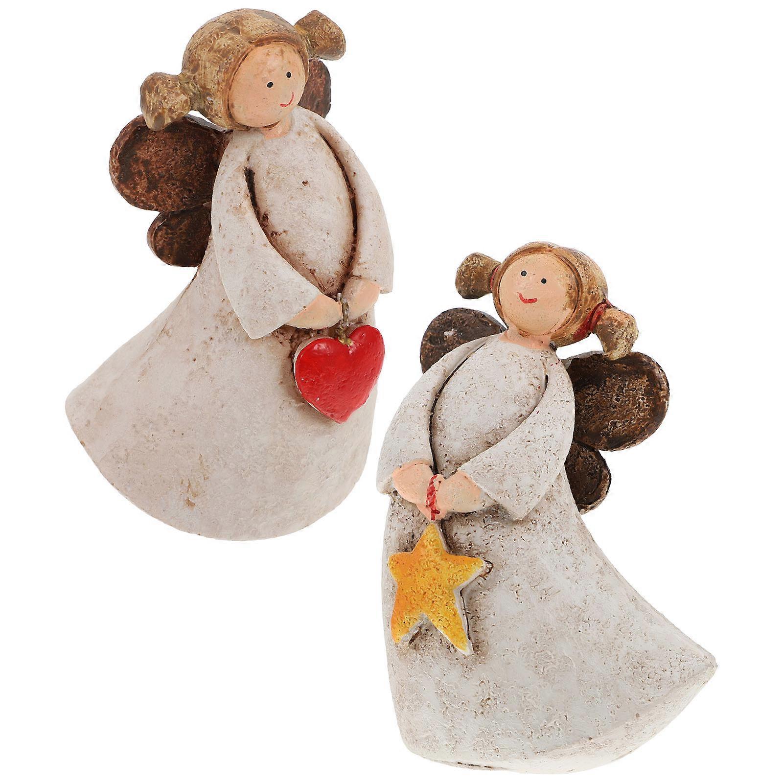 Decorative Resin Angel Statue for Xmas Adornment 2Pcs White Couple