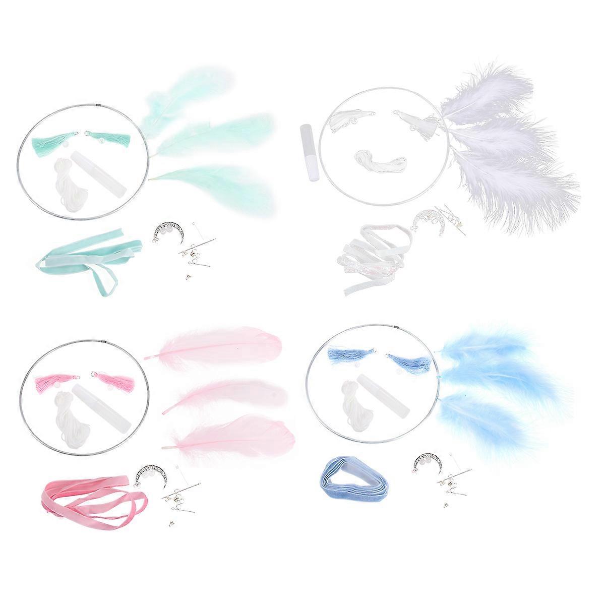 Dream Catcher Kit 4Sets for Craft DIY Use with Wood Beads and Rings