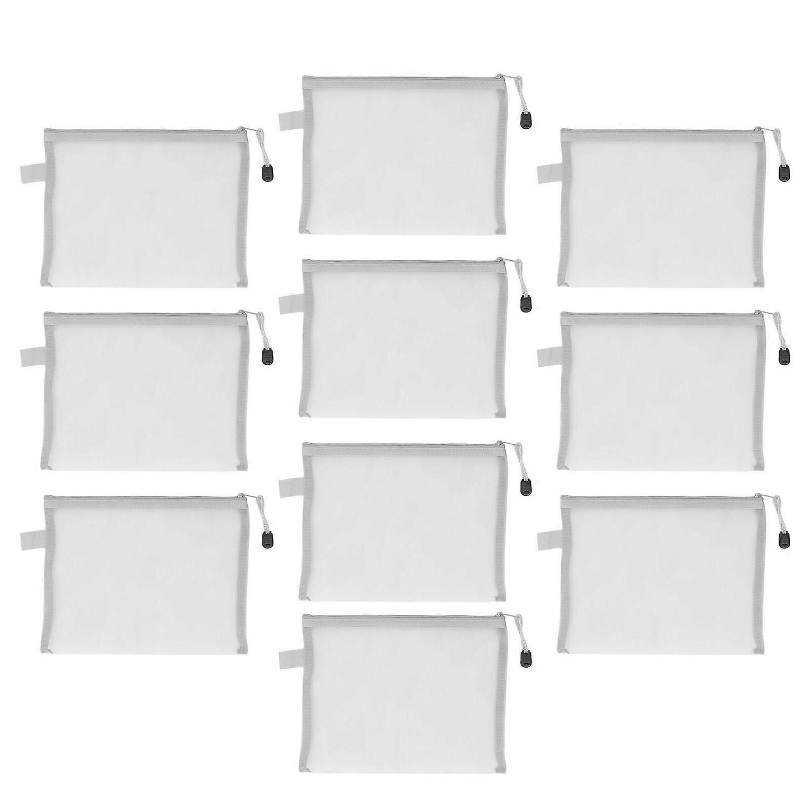 Lot de 10 pochettes à fermeture éclair pour documents, imperméables et résistantes aux déchirures, format A5, gris