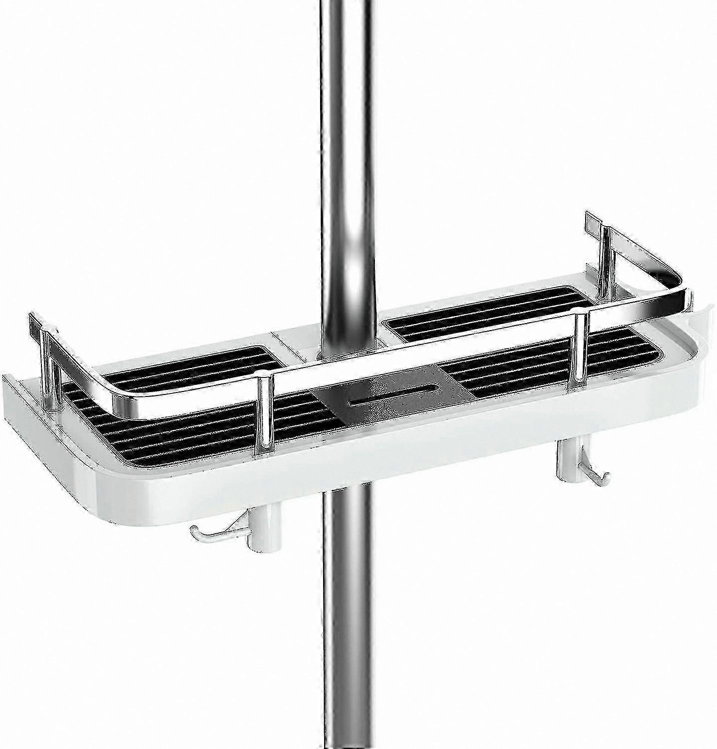 Adjustable Shower Rod Shelf with Hooks for Bathroom Storage and Organization Solutions