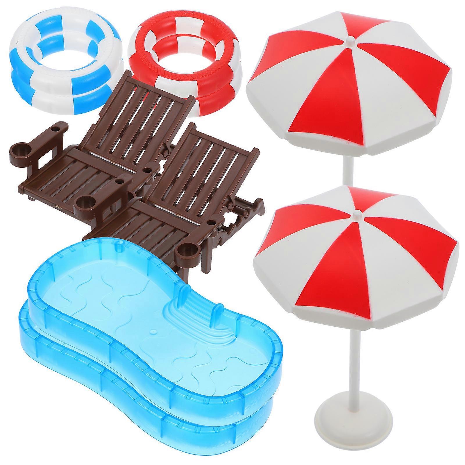 Mini House Swim Pool Model Beach Umbrella for Playing 2Sets Assorted Color