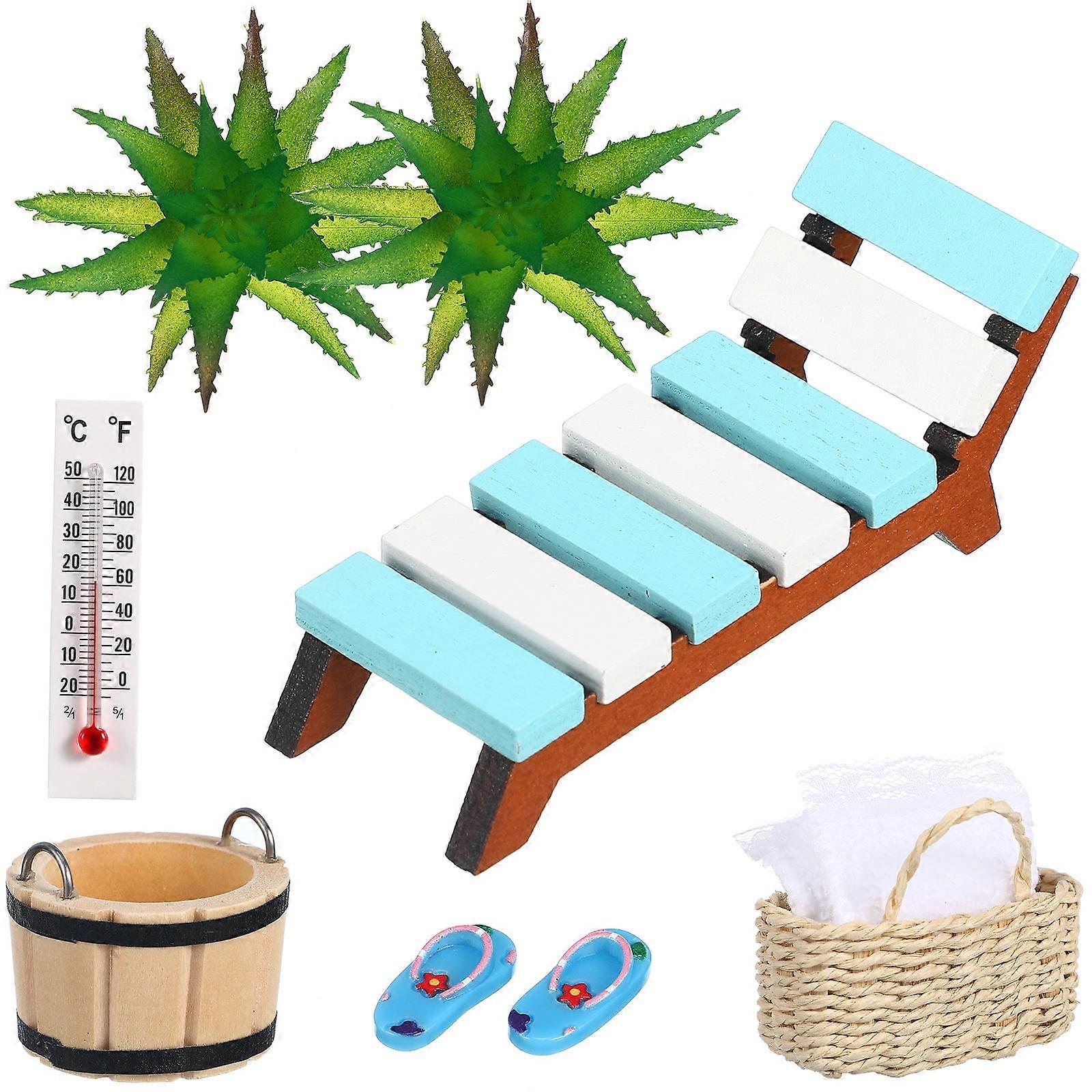 Miniature Beach Accessories Dollhouse Furniture for 3Sets Multi Wooden Decor