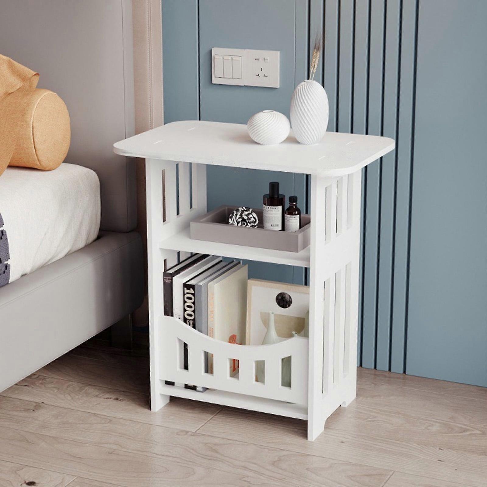 Christmas Clearance White PVC Nightstand | Modern Bedside Table with Open Shelf | Compact Storage Cabinet | 15.7x12.6x8.6 in