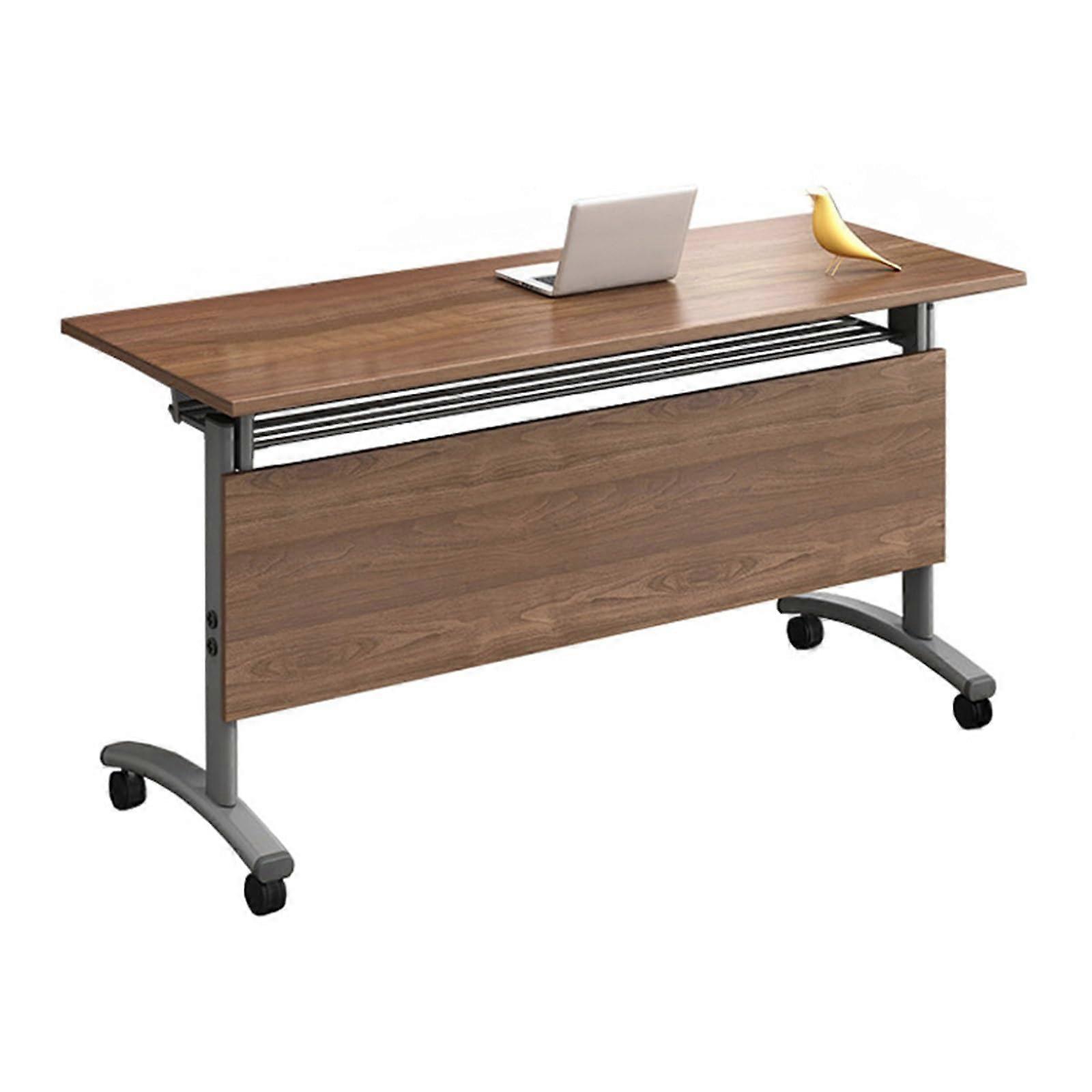 Folding Mobile Conference Table Brown 140x60x75 Cm With Flip Caster Wheels For Office And Meeting Rooms
