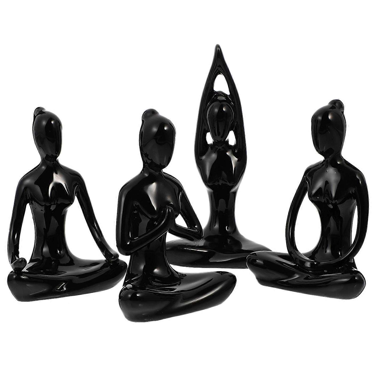 Creative Yoga Ceramic Ornament for Home Use with 4Pcs Statue Set