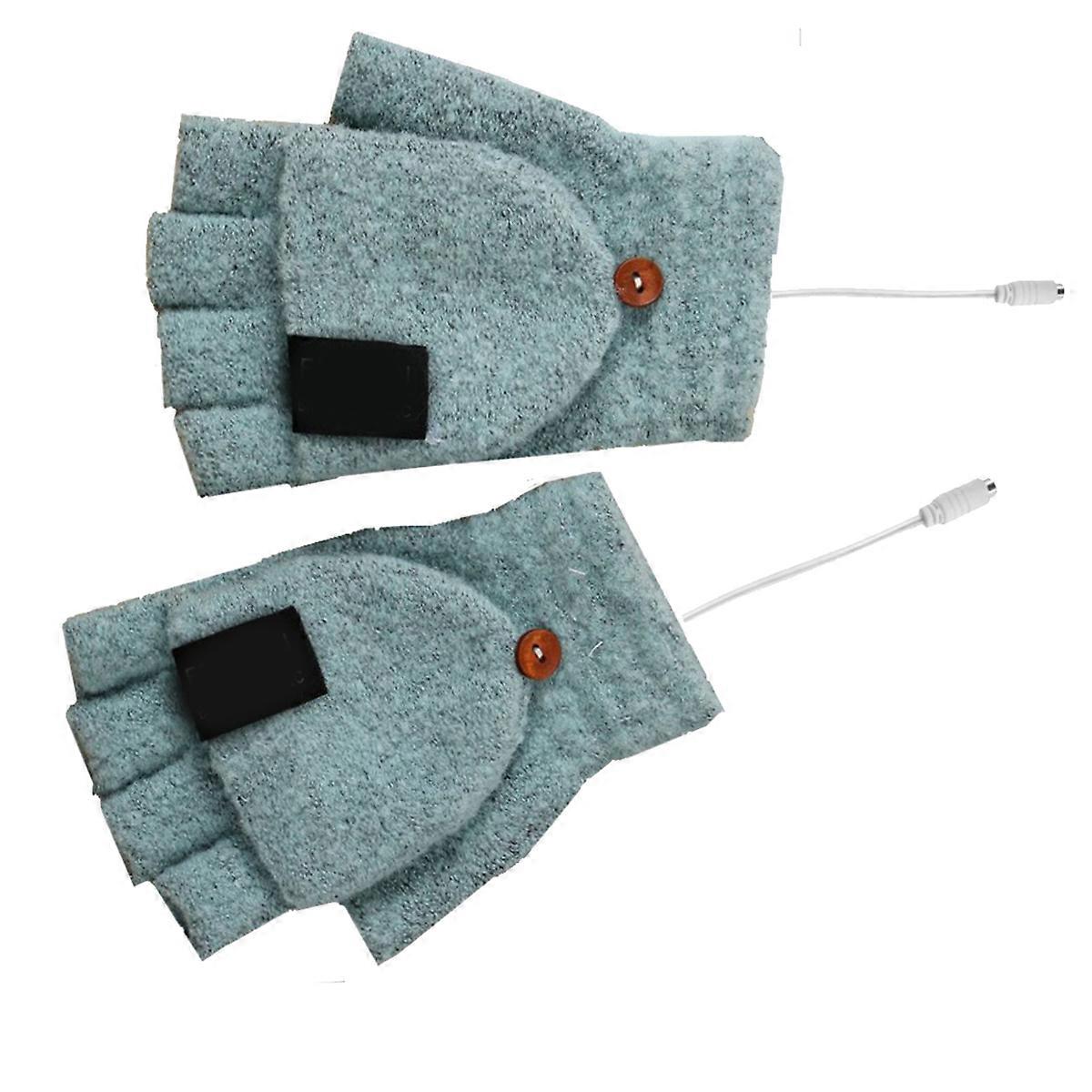 Knitted USB Heated Gloves 1Pair Green with Flexibility for Winter Wearing