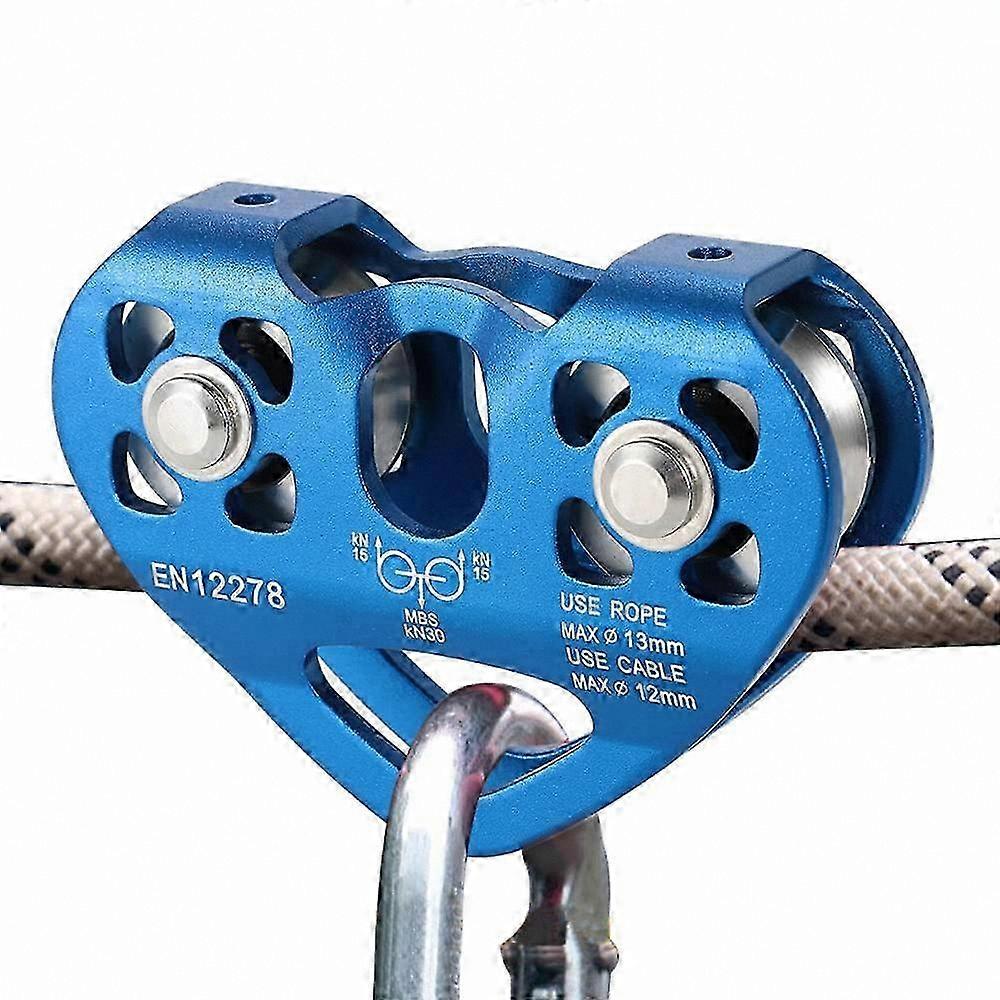 Heavy Duty Double Pulley System for Zip Line Cables up to 1/2 Inch Diameter, 30KN Capacity Tandem Speed Dual Wheel Setup