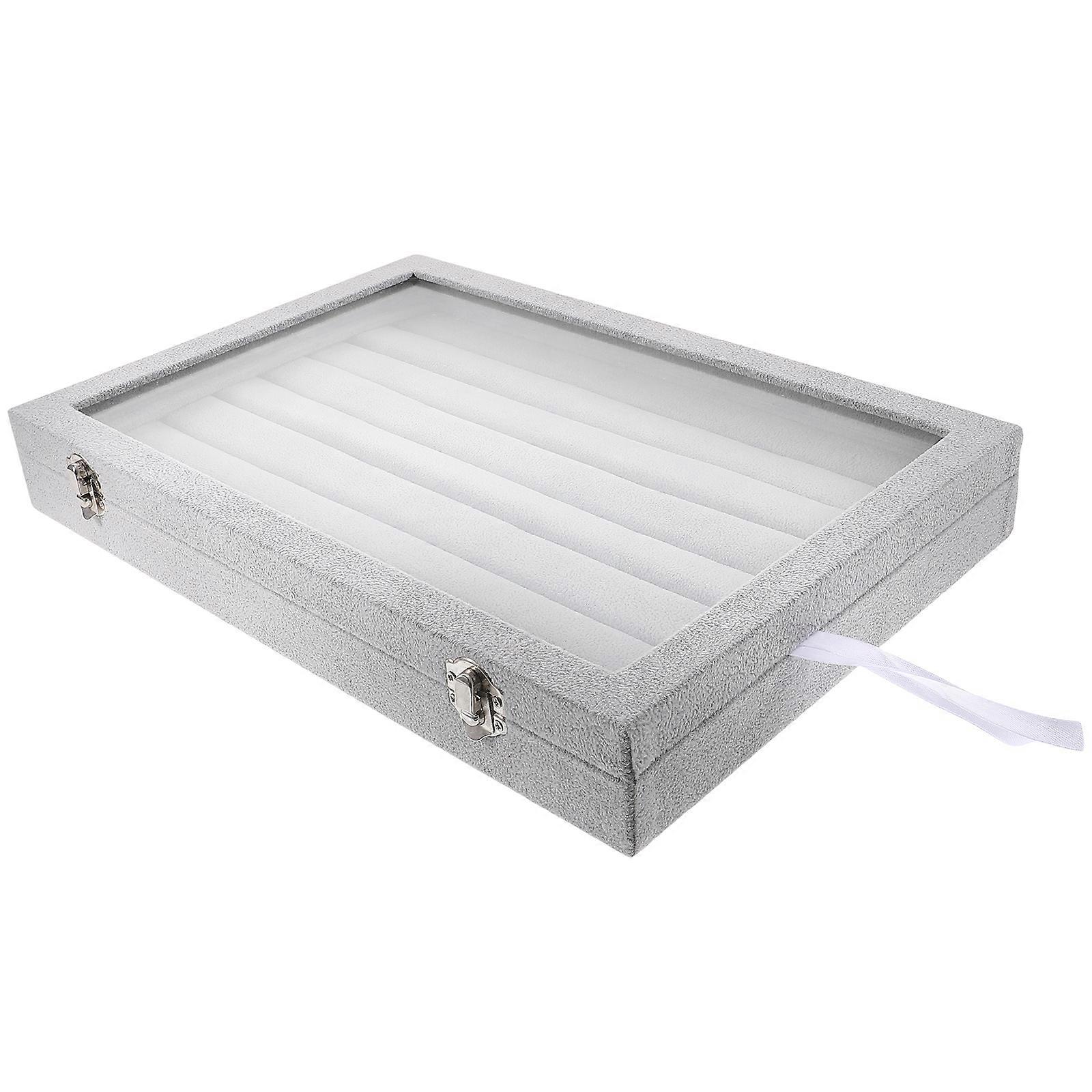 Jewelry Organizer Rings Clear Lid Storage Box Stackable 2Pcs Tray