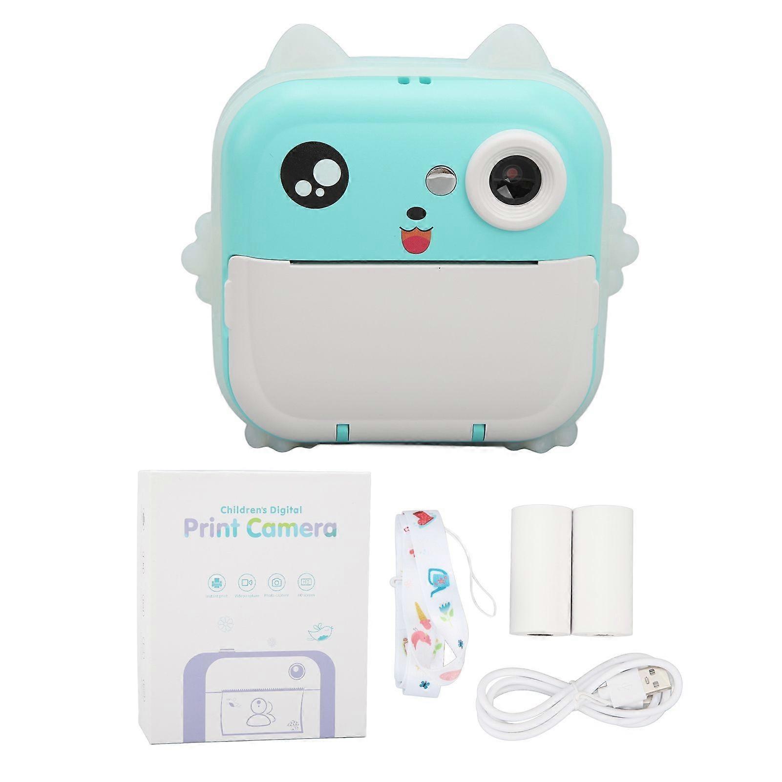 Children Cute Print Camera 24MP Multi Zoom Cartoon Smart Kids Instant Camera Thermal Print Digital Mini Camera Blue