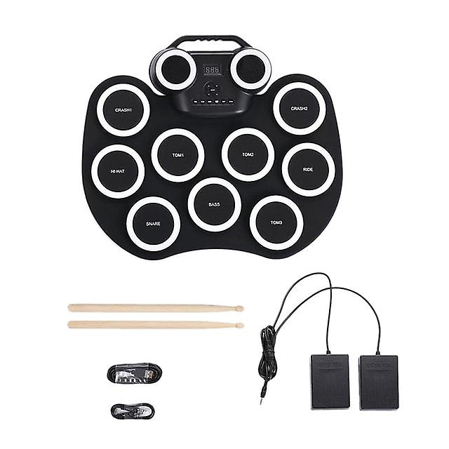 Electronic Drum Foldable Practice Drum Pad Rechargeable Drum Kit Built In Speakers Foot Pedals Drum Sticks For Beginners