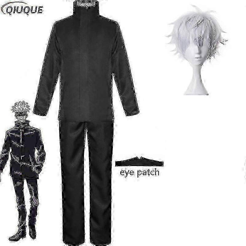 2023-アニメ、呪術廻戦、五条悟、コスプレ、コスプレ、トップス、パンツ、アイパッチ、ハロウィンパーティー、男性、制服、かつら-R