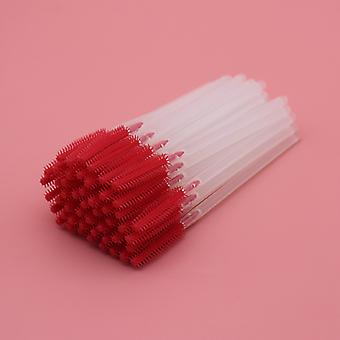 Veeki 100Pcs Disposable Eyelash Brush , Silicone Tower Eyelash Comb, Transparent Rod Makeup Brush, Disposable Beauty Tool(red)