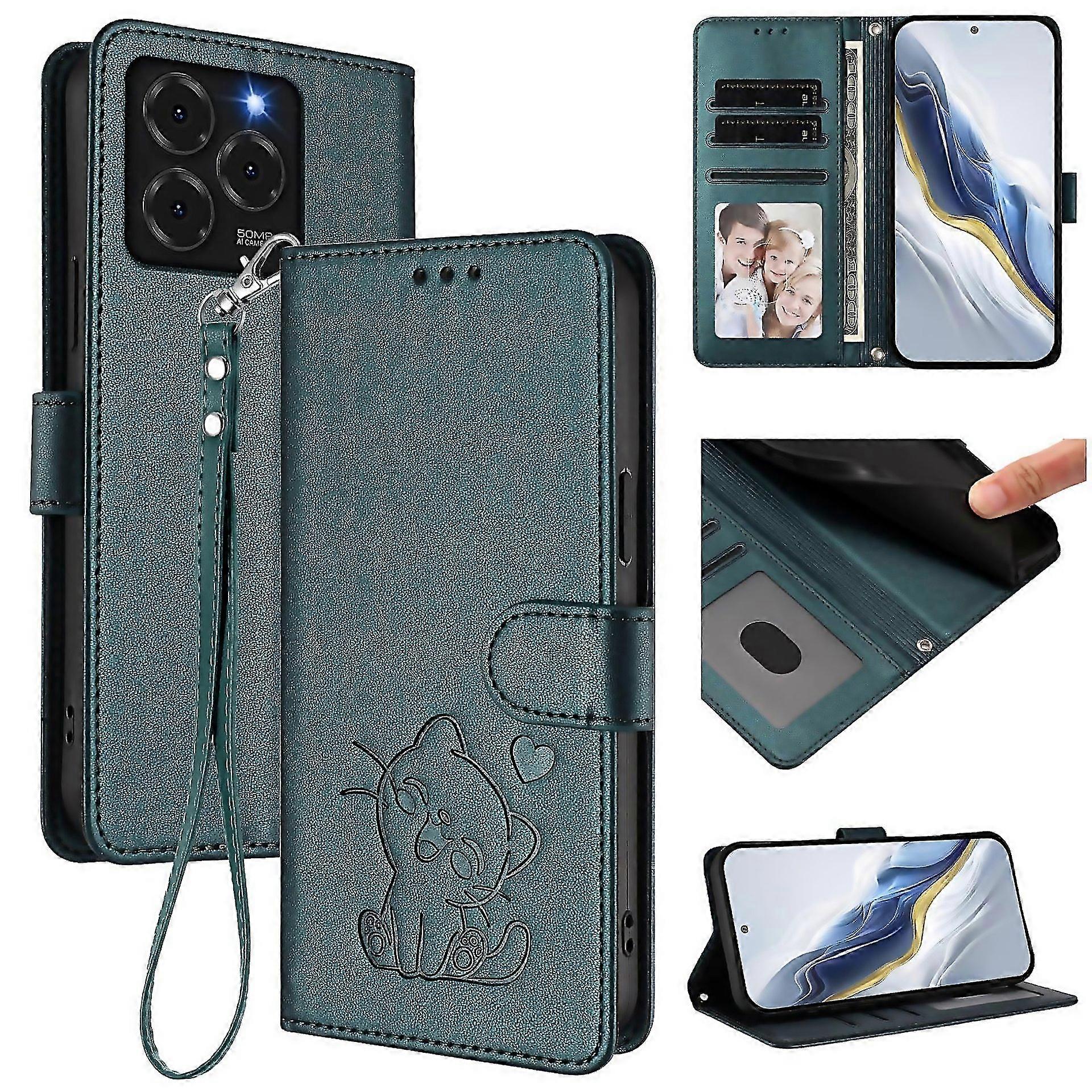 For Embossed Heart Cat Leather Phone Case With Hand Strap Suitable For Everyday Use