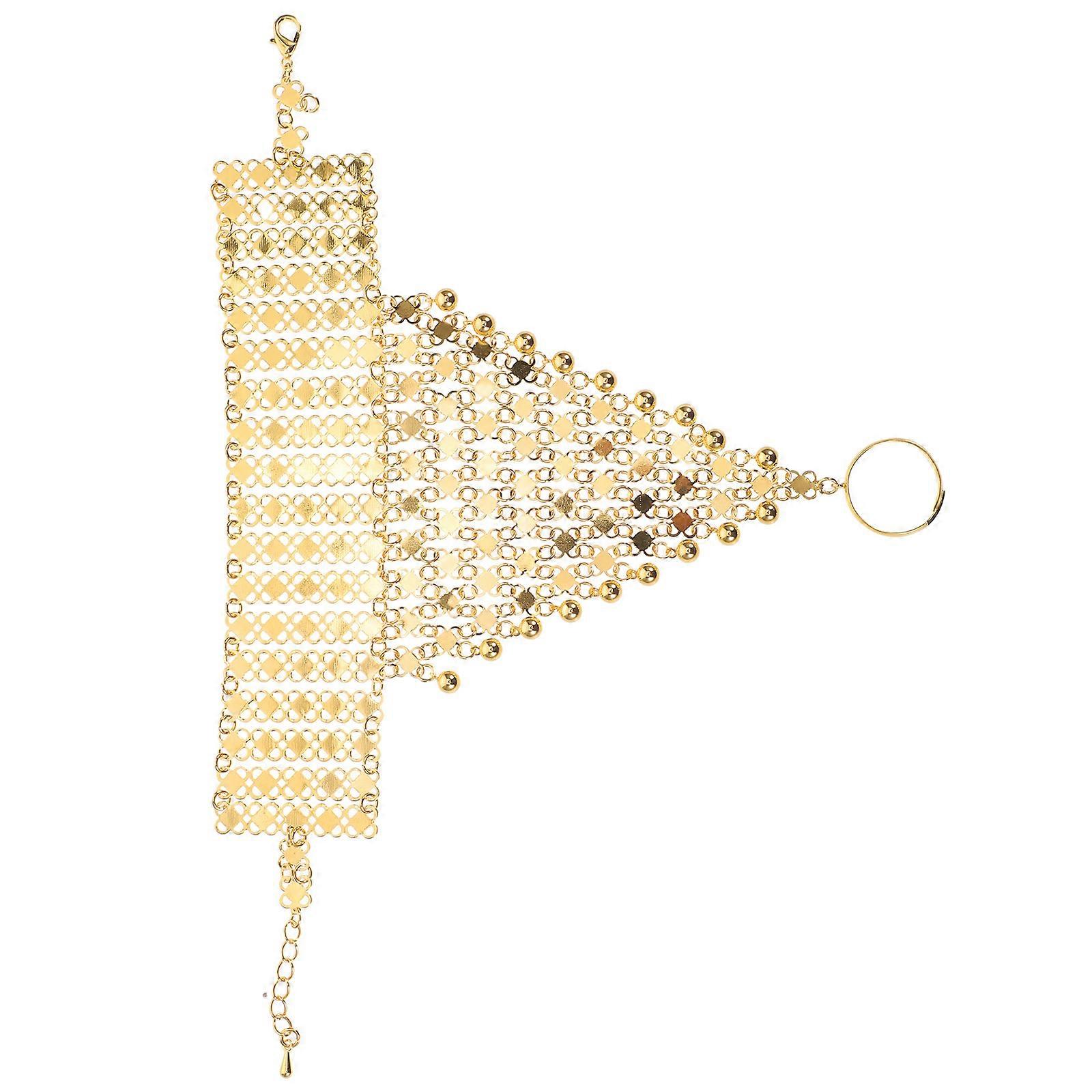 Multi Layer Metal Bracelet Ring Hand Chain for Women Adjustable Bangle