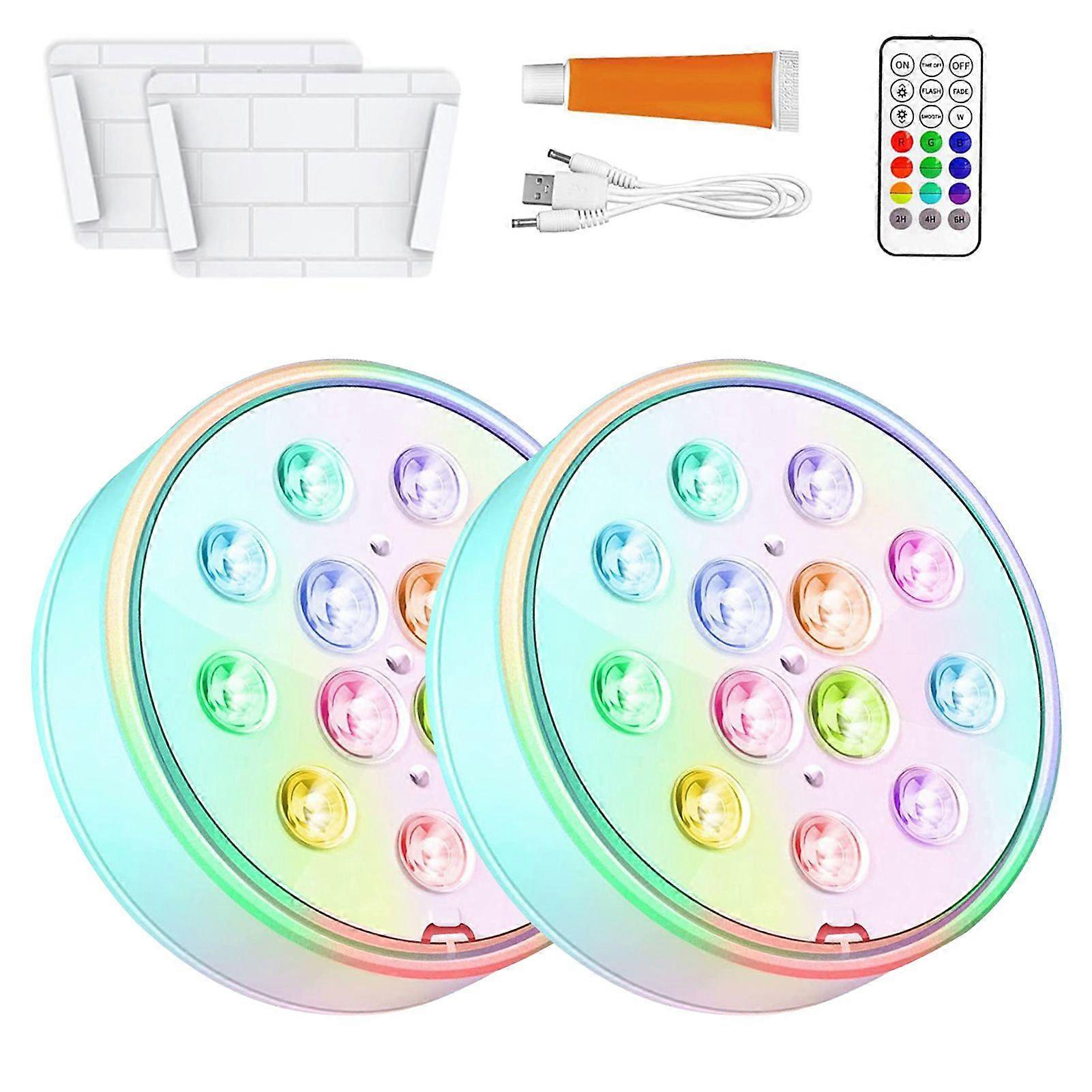 LED Pool Lights Set with Timer Function Remote Control IP68 Waterproof 16 Colors 3 Modes Rechargeable Underwater Pool Lights