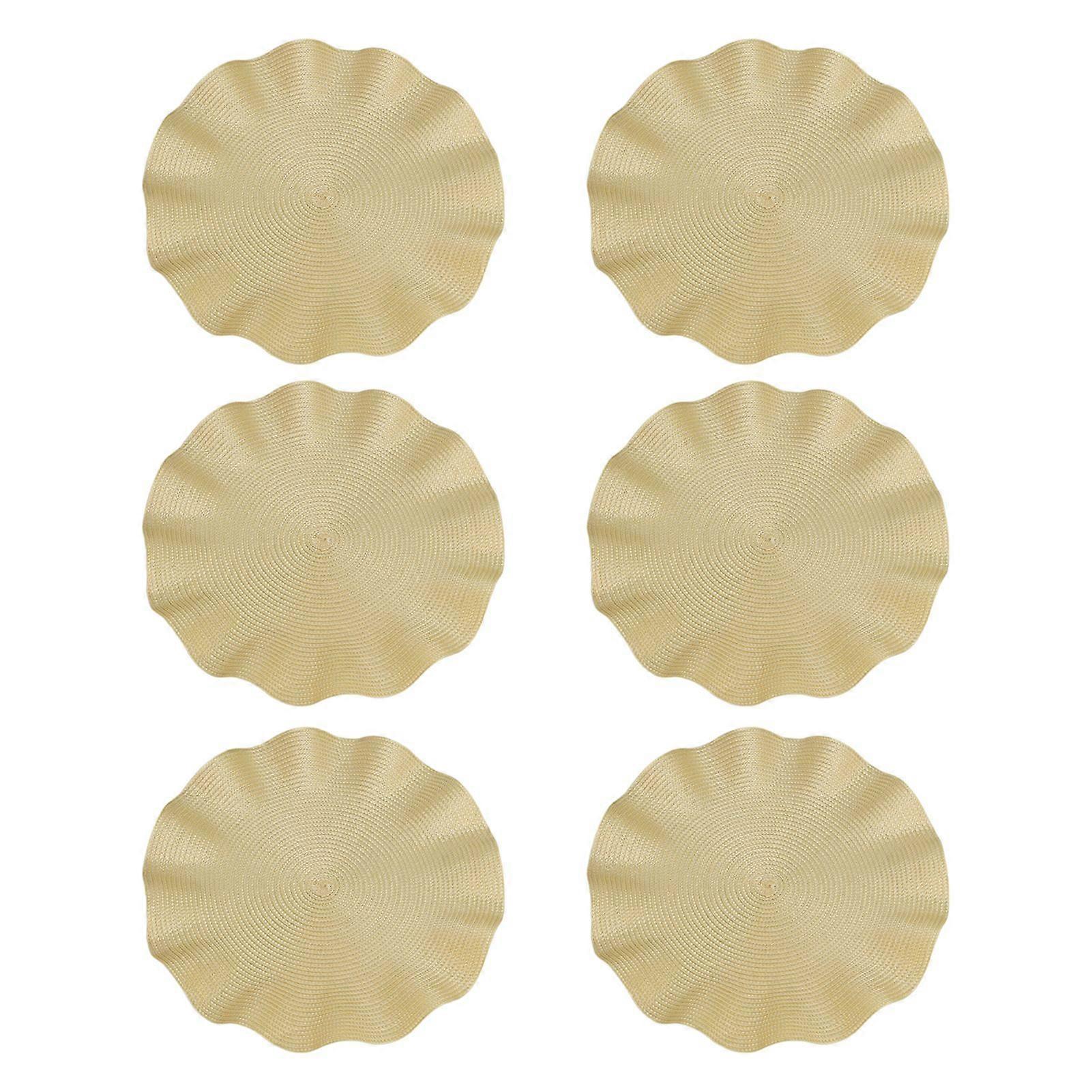 Jikaixiang 6Pcs/Set Round Placemat Set Weave Design Washable Non-slip Dining Mat Corrugated Edge Heat-resistant Table Mat