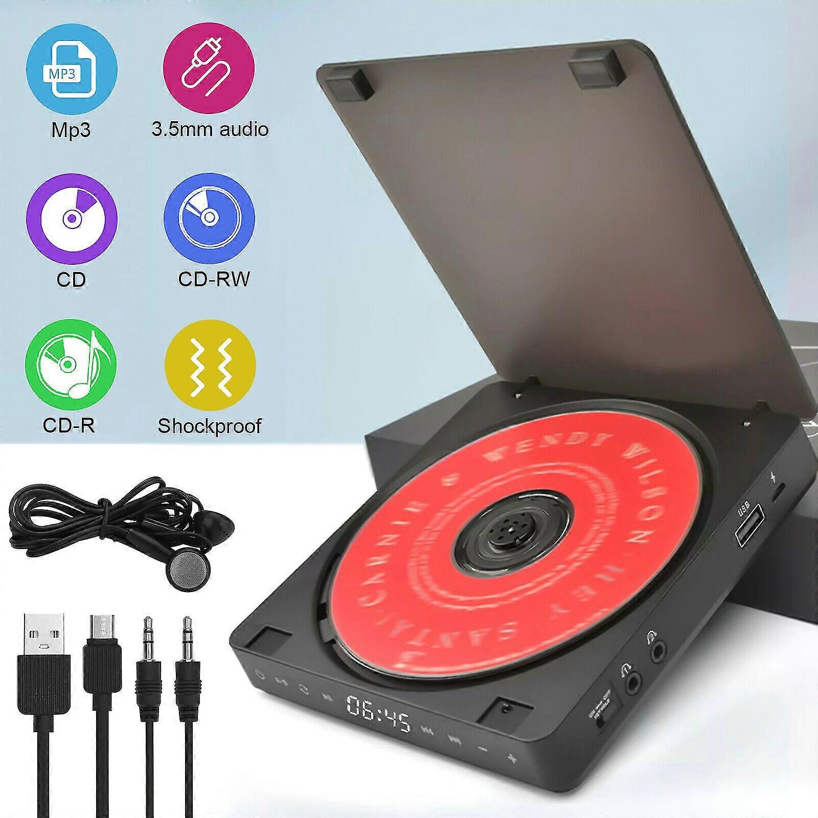 25-26 Portable Rechargeable CD MP3 CD Player w/Two Headphone Jacks Anti-Skip for Car