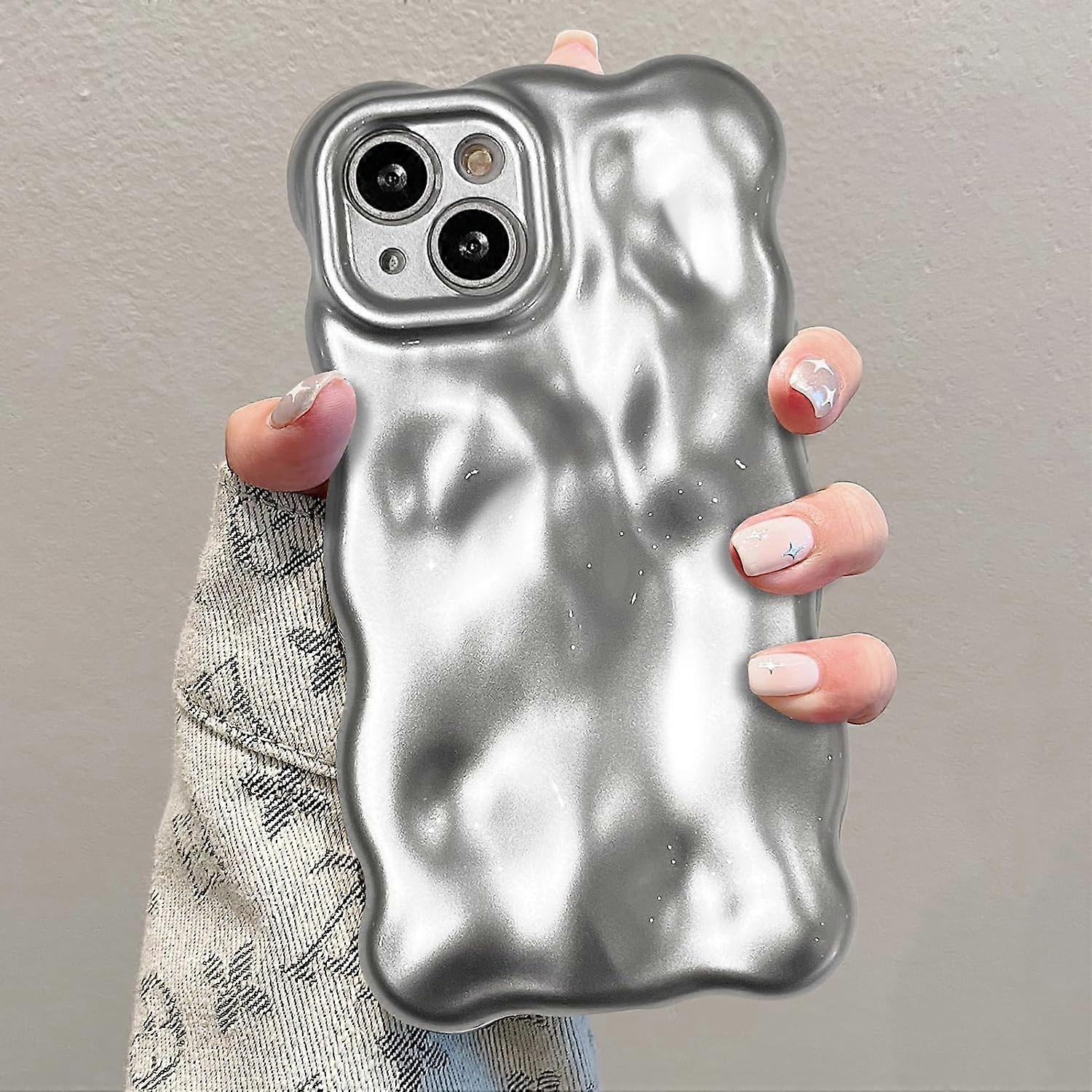 UEEBAI Case compatible with iPhone 15 Plus 6.7 inch, Cute Candy Color Curly Wave Shockproof Soft TPU Bumper, Matte Sliver Non-Yellowing 3D Silicone