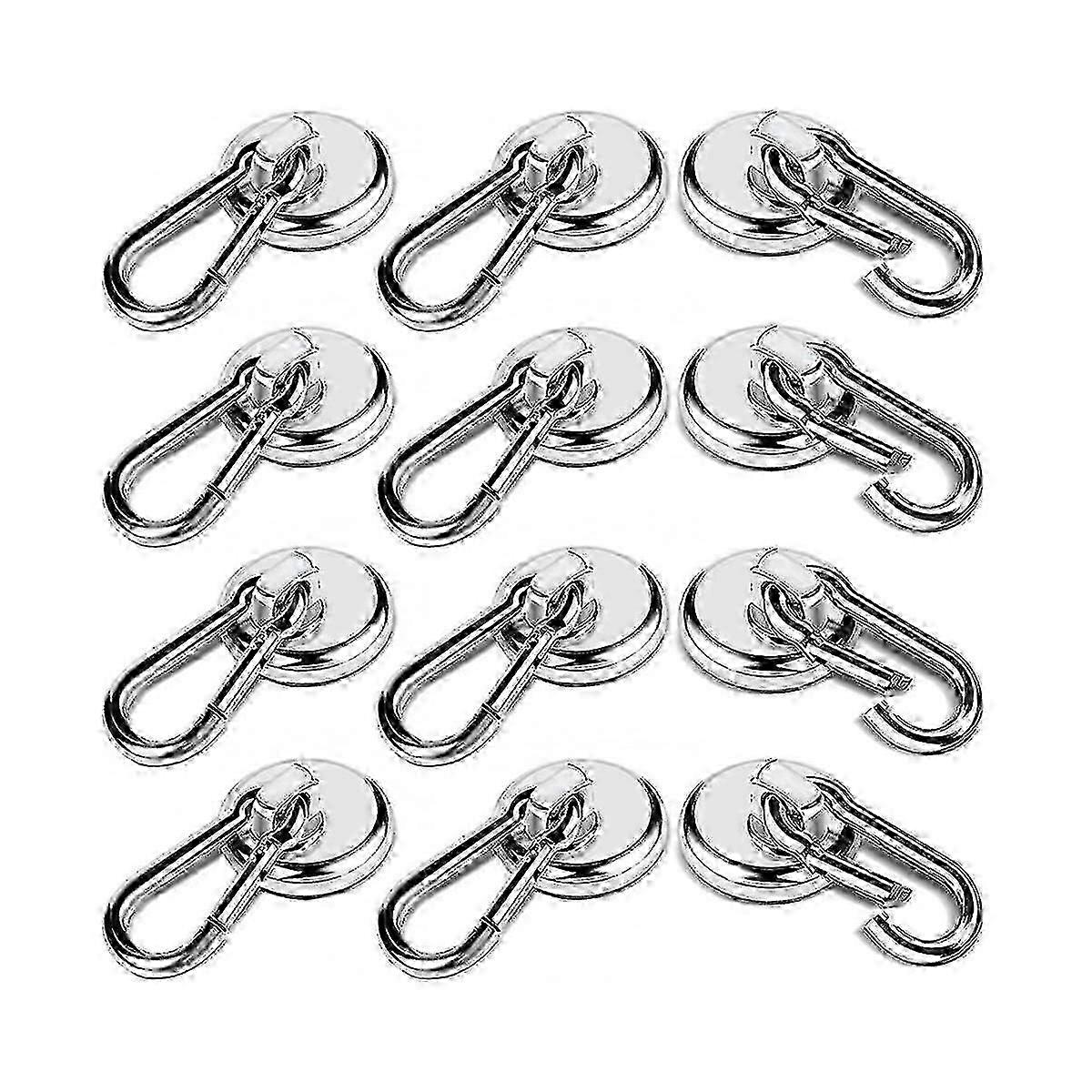 12 Pack Strong Magnetic Hooks, 60LBS Heavy Duty Magnet Hooks Strong Neodymium Magnets with Carabiner Hook