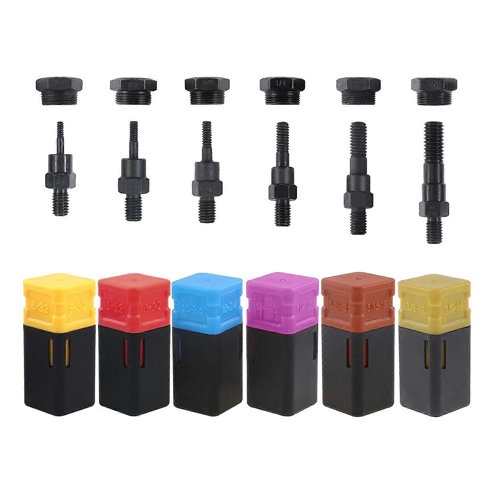 6PCS/Set Rivet Nut Tool High Strength Antirust Riveter Inserts Tips and Nose Piece 6-32 8-32 10-24 1/4-20 5/16-18 3/8-16 Multicolor