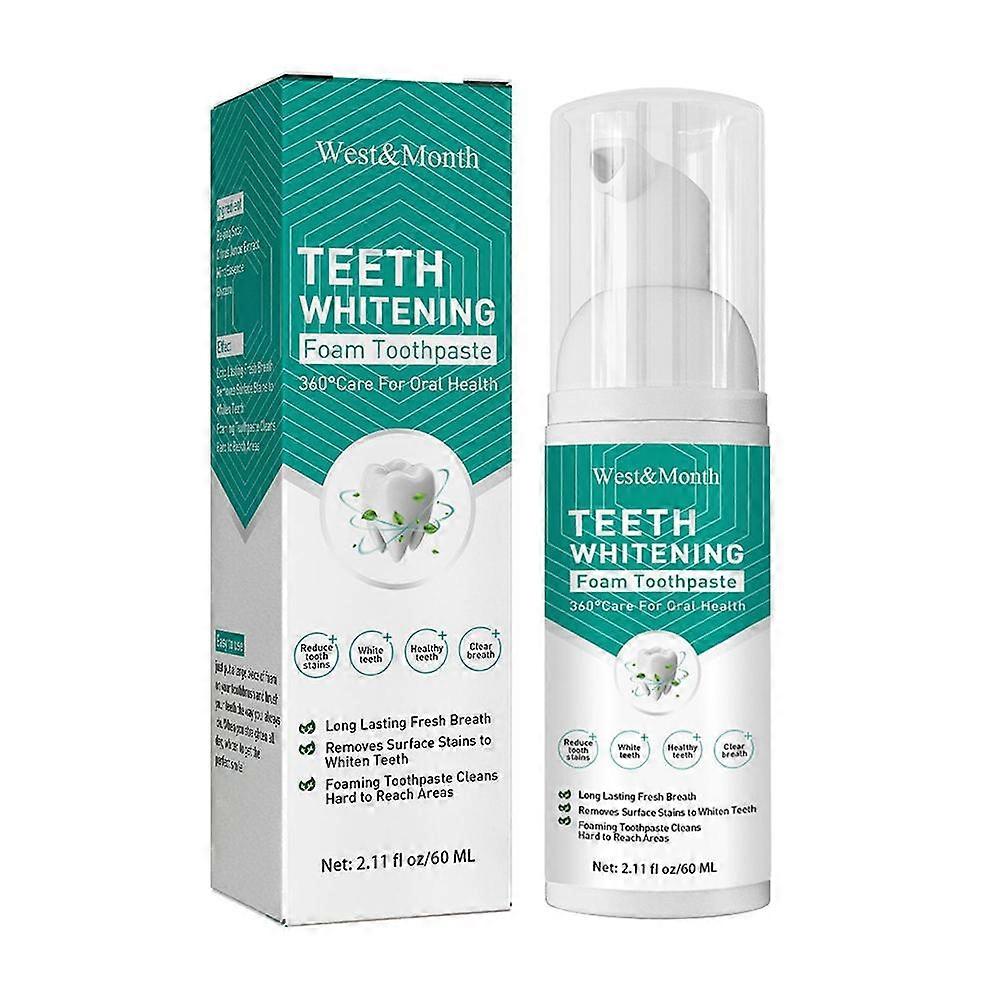60ml Natural Teeth Whitening Foam with Plant Extracts for Stain Removal and Fresh Breath 3-Year Validity