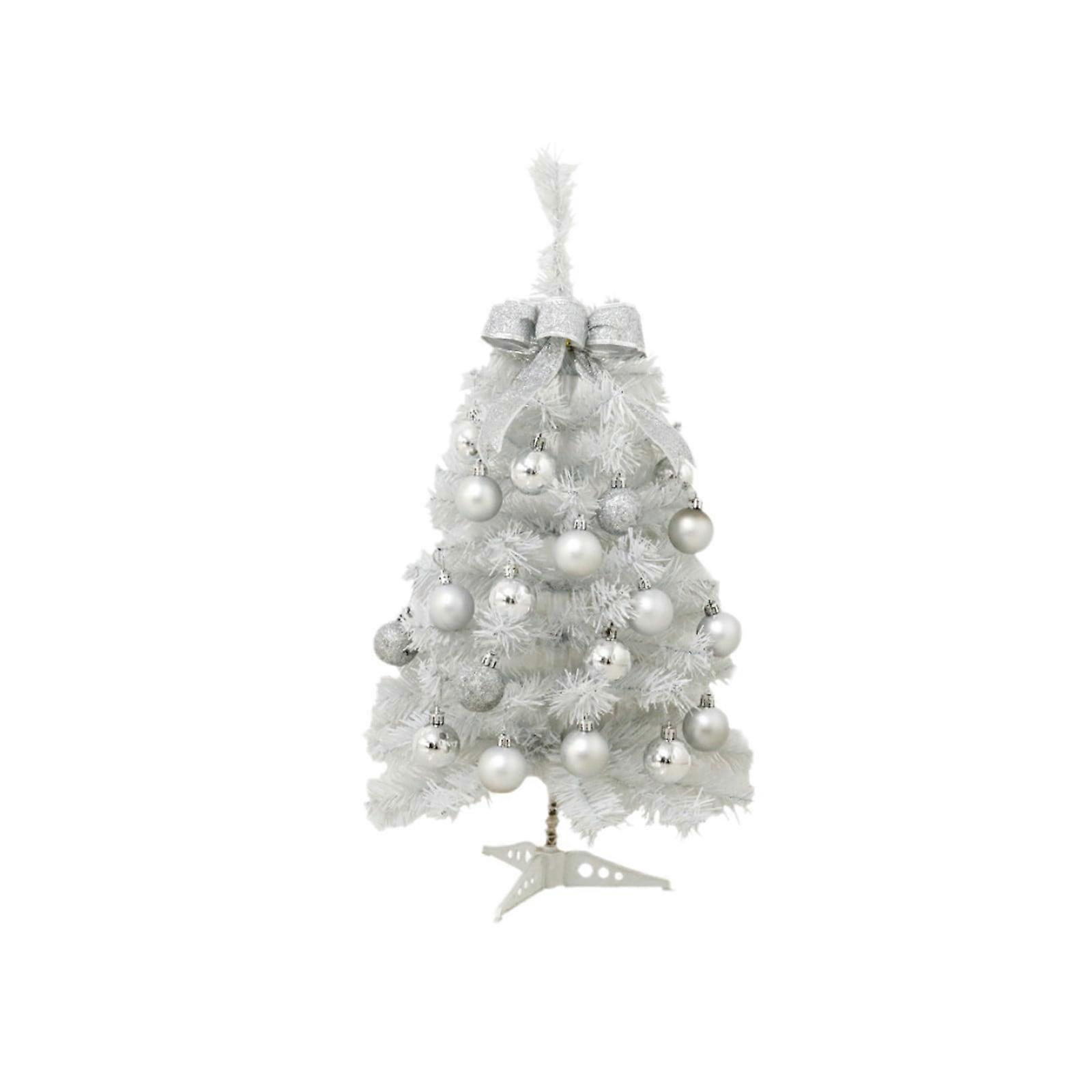 Silver Christmas Tree with Lights 17.7*7.87 Inch, Artificial Tabletop Tree with Ball Decorations, Small Holiday Desktop Decoration