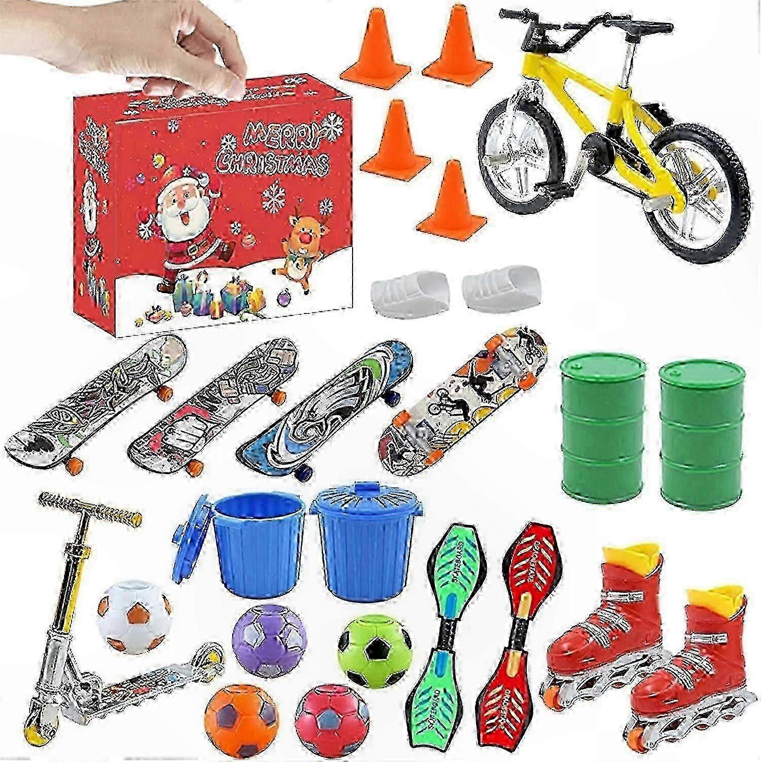 Mini Finger Toys Advent Calendar, Christmas Countdown Set with Skateboards, Bikes, and Ice Skates for Festive Fun