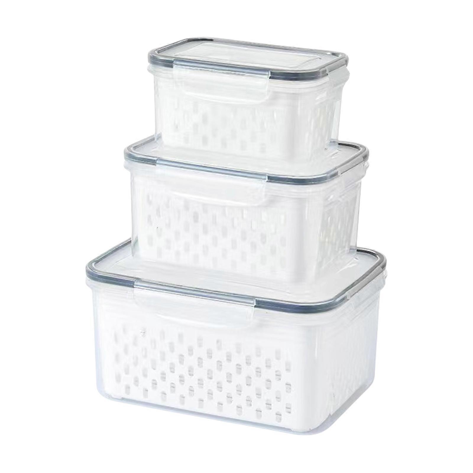 Leakproof ABS Refrigerator Container Set 3 Sizes With Removable Drain Basket Space Saving Kitchen Storage Boxes Multicolor