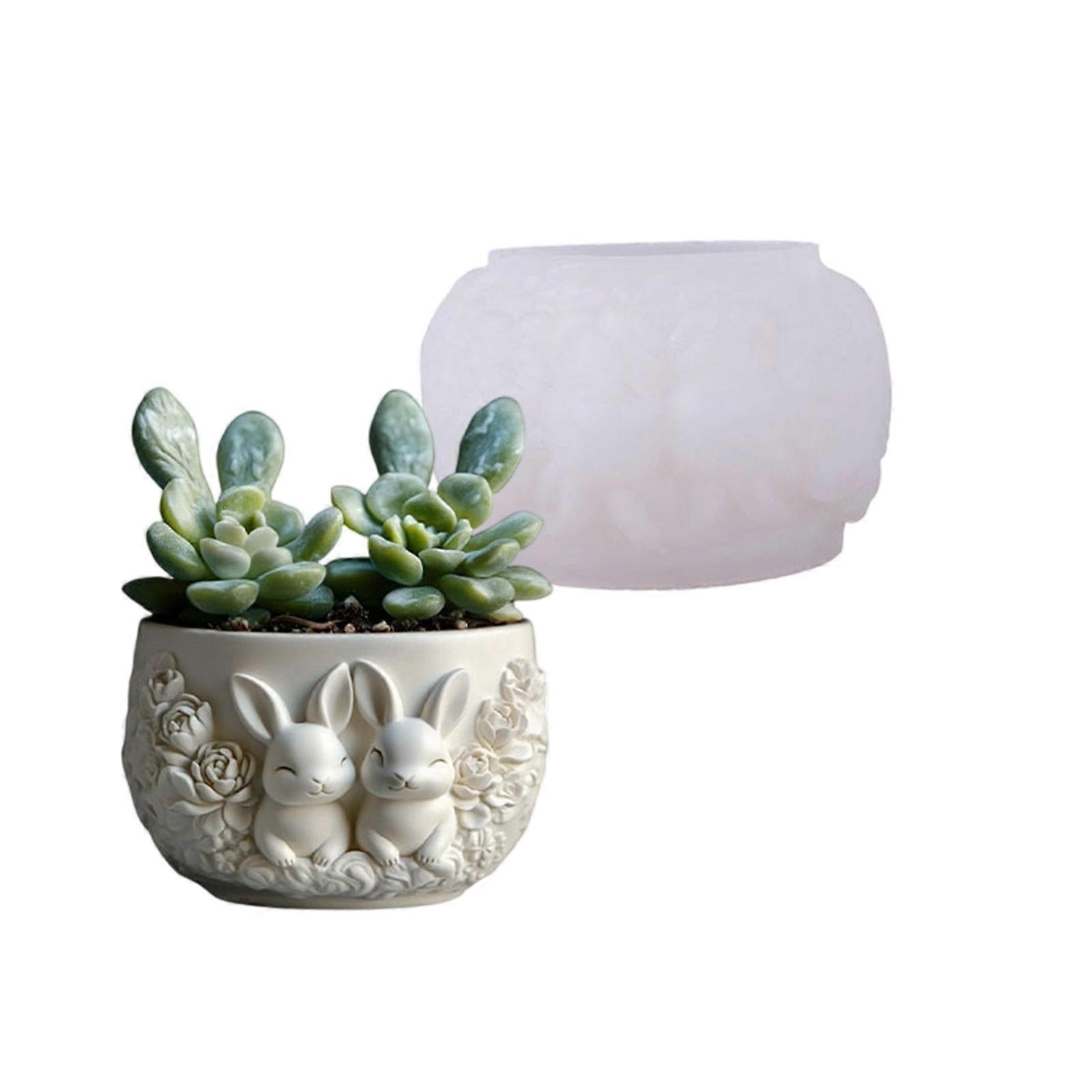 Reusable Garden Planter Silicone Mold For DIY Resin Art Projects Rabbit Shaped Decorative Pot Crafting Kit With Detailed Texture Multicolor