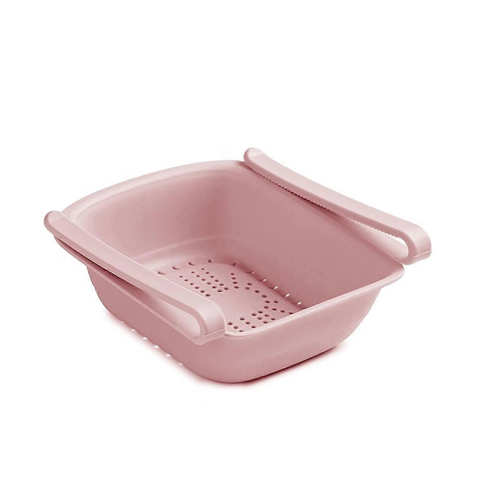 Sink Strainer Basket Fridge Organizer Adjustable Stretchable Storage Rack for Refrigerator Pull-Out Drawer in Pink