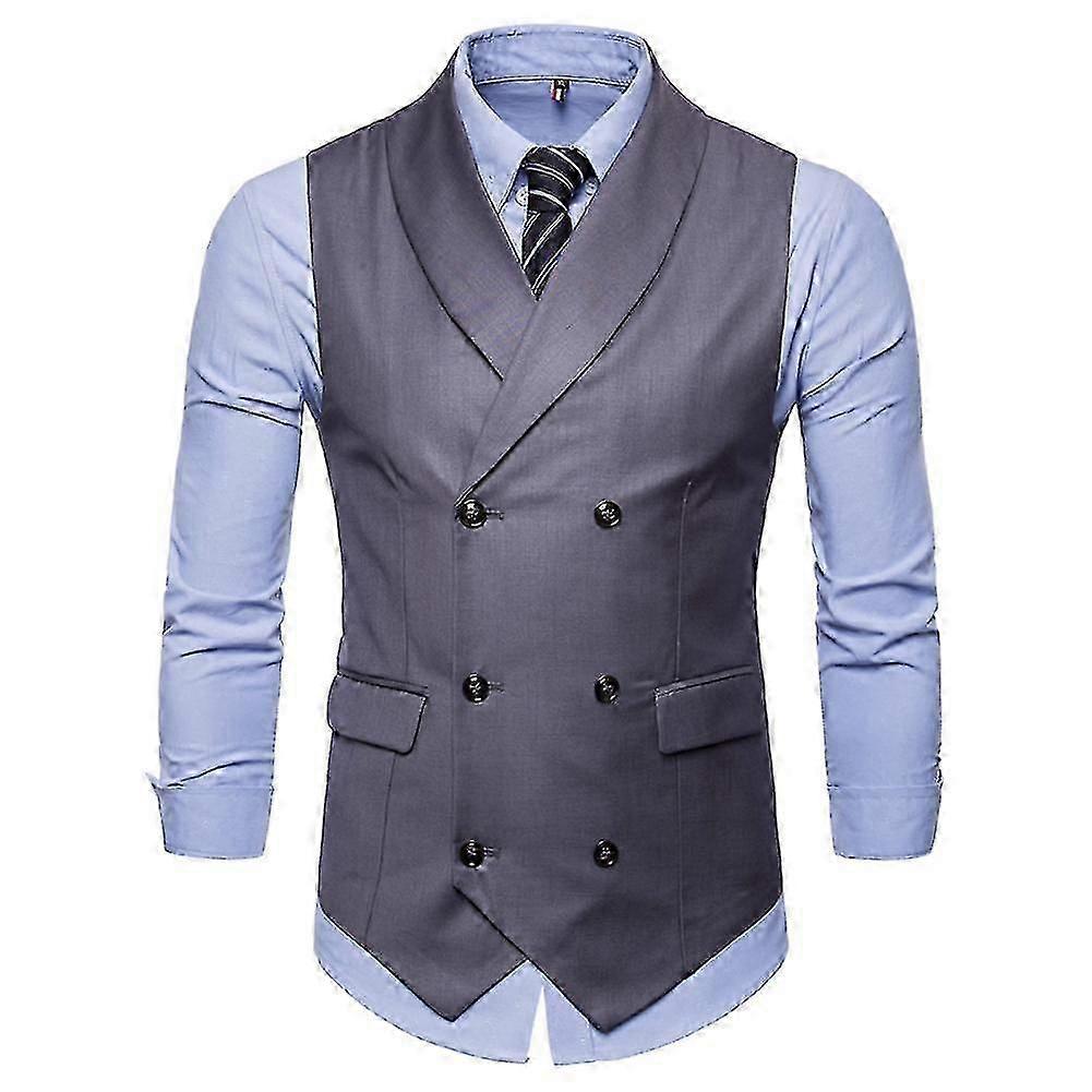 Heren Business Formal Solid Color Revers Double-breasted Slim Vest