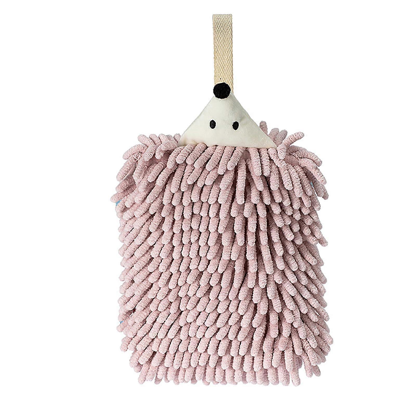 Hand Towel with Hanging Loop, Soft Quick Dry Absorbent Hedgehog Design for Kitchen or Bathroom (Pink)