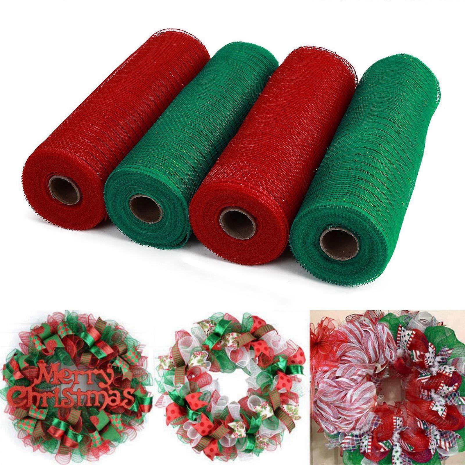 Begine Party Decorations Clearance,Red + Green 10 Yards Christmas Mesh Wrapping Paper,4X Mesh Wrapping Paper (2 Red 2 Green)