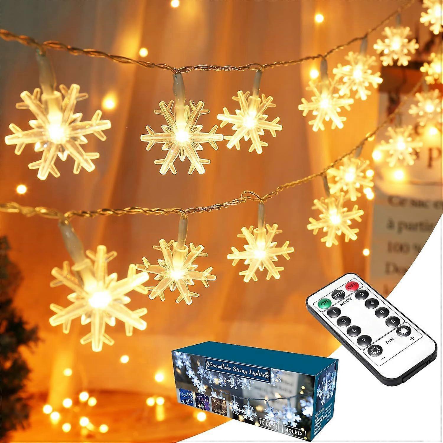 Snowflake Lights, 40 LED 16.08ft Christmas Lights with Remote, Twinkle Snowflake String Lights Battery Operated, 8 Modes Xmas Light Waterproof for Out