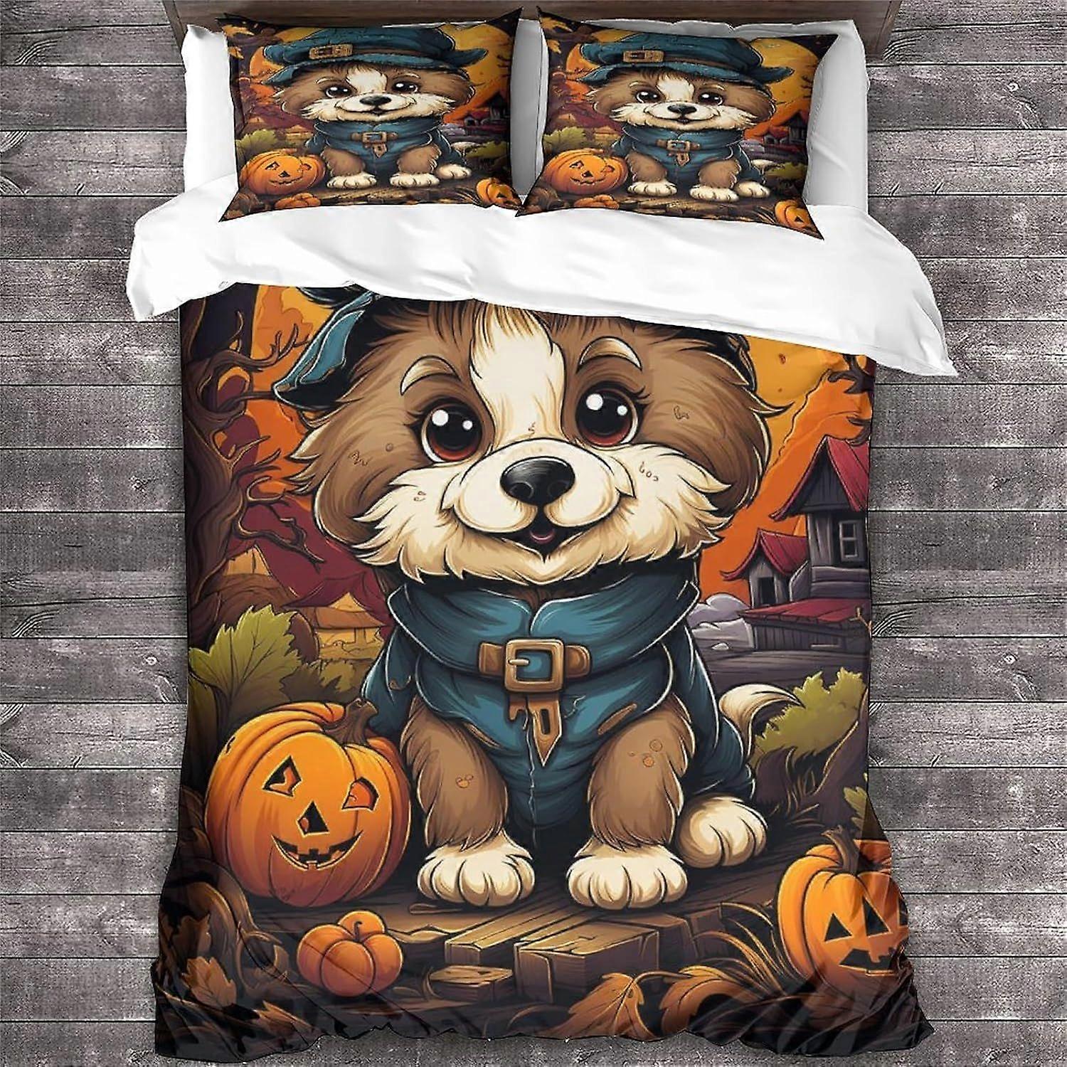 LikeEj الفراش لحاف غطاء 3D هالوين المطبوعة لحاف غطاء لحاف مع سحاب الإغلاق، الفراش الملك