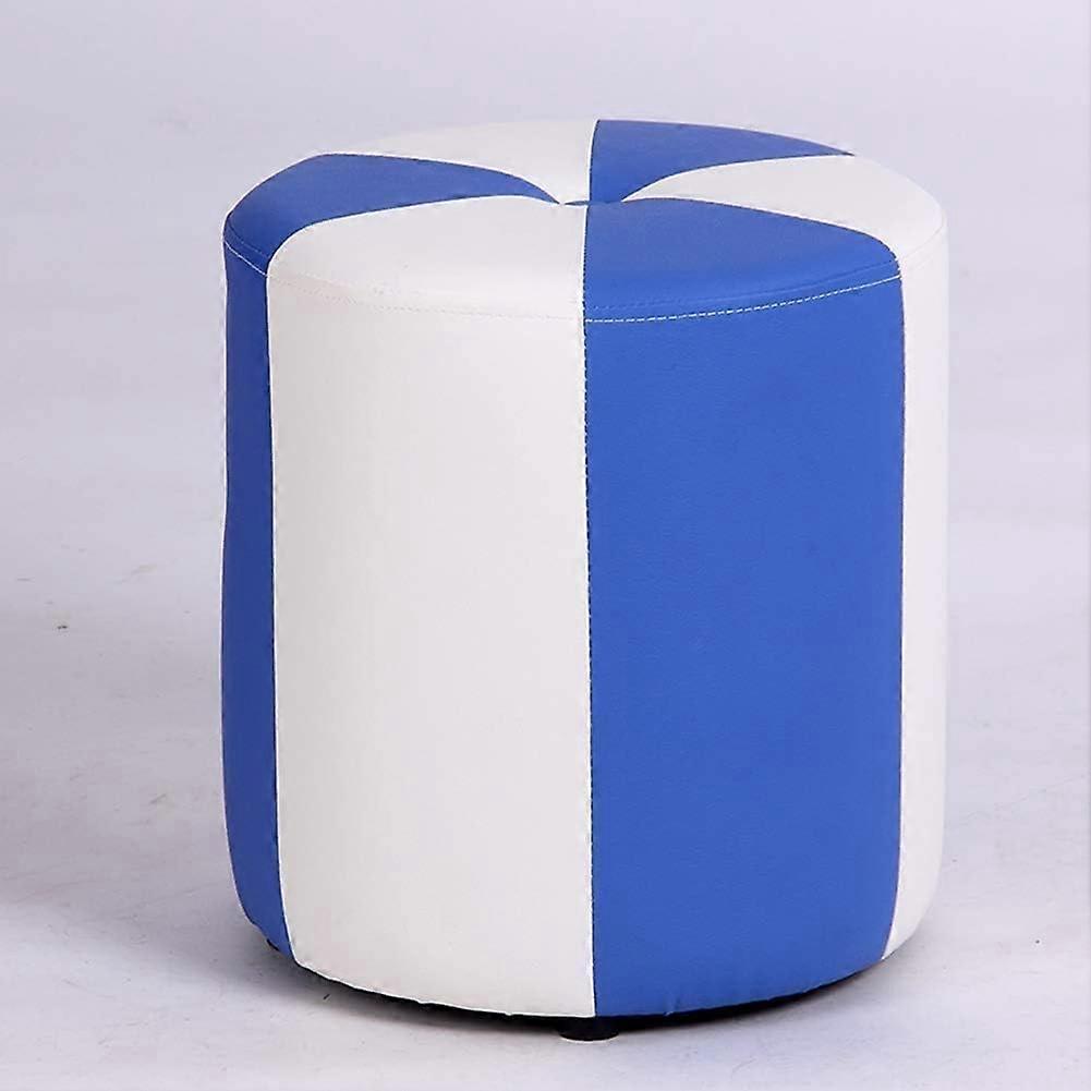 Round Leather Ottoman Footstool with Soft Padding, Cube Design for Living Room Decor and Shoe Changing
