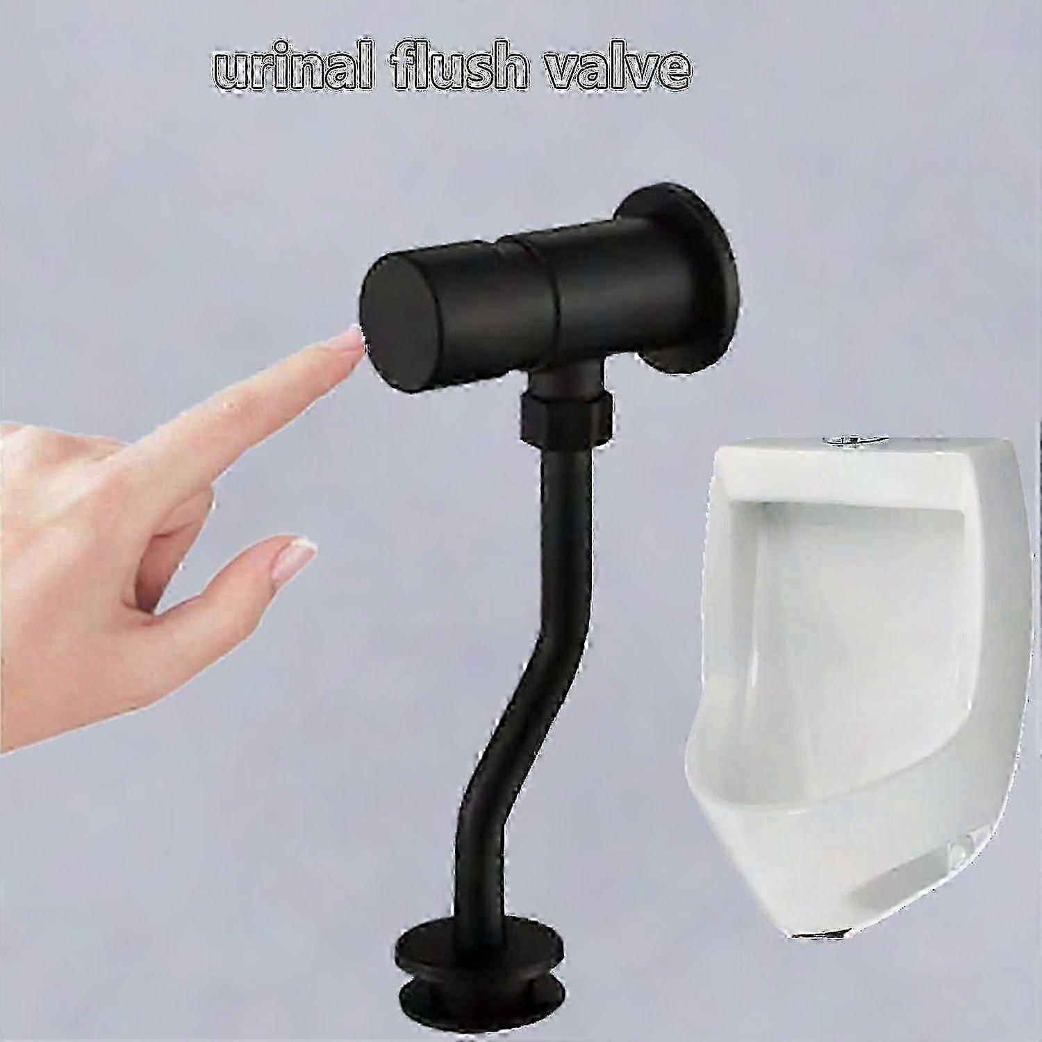 Wall-Mounted Stainless Steel Urinal Flush Valve with Manual Push Button and Auto Close, Matte Black Finish