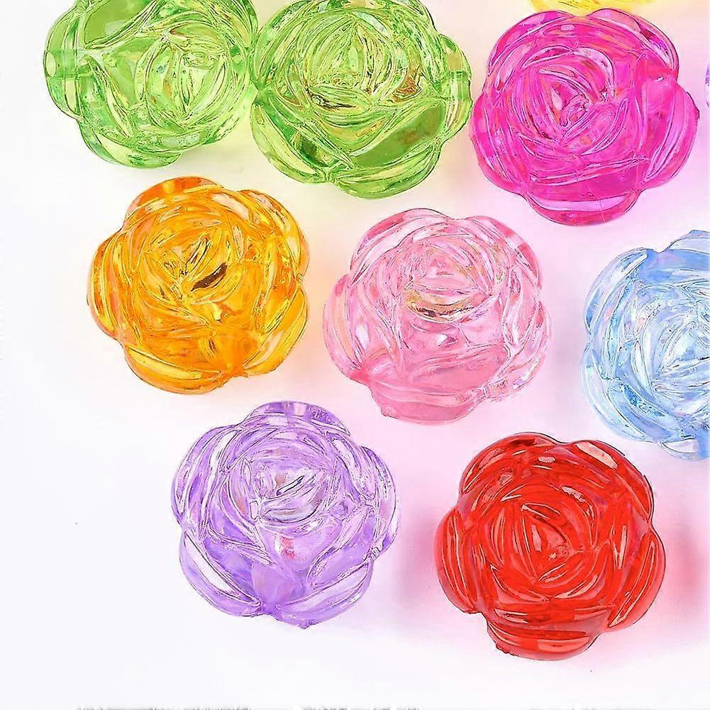 10pcs Transparent Acrylic Shank Buttons Flower Mixed Color 24x25x20.5mm Hole 2.5mm