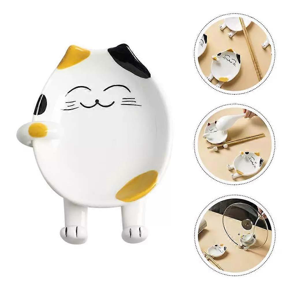 Ceramic Spoon Rest Cat Shaped Utensil Holder Lead ScratchResistant Yellow for Kitchen