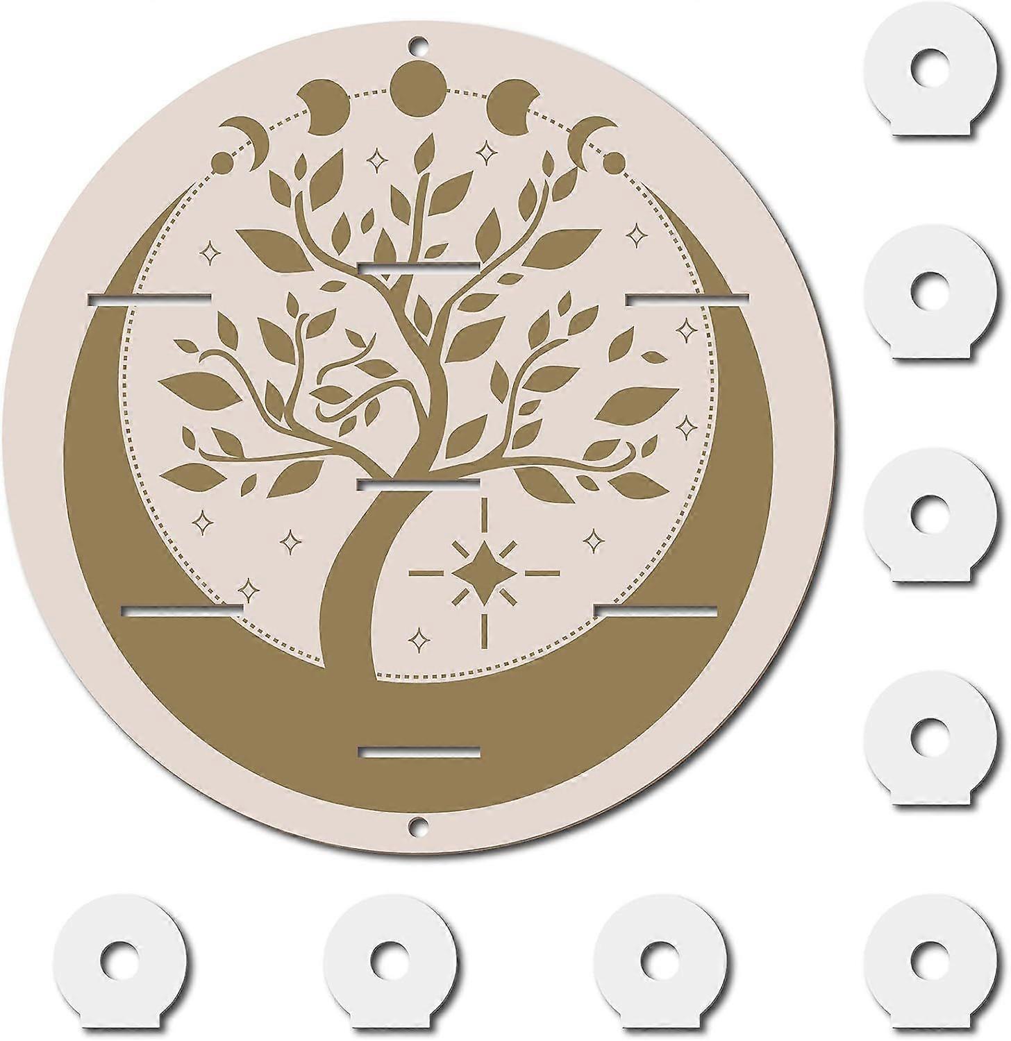 Tree of Life Small Shelf Display Moon Round Wooden Holder Pendulum Floating Shelf Stuff Boho Meditation for Hanging Crystals St1 Necklace Witchy Wall 