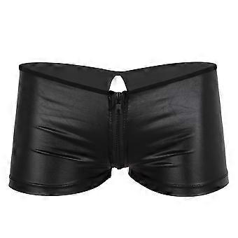 Men Shiny Boxer Briefs Bikinis Shorts Thong Zipper Underwear Underpant Clubwear