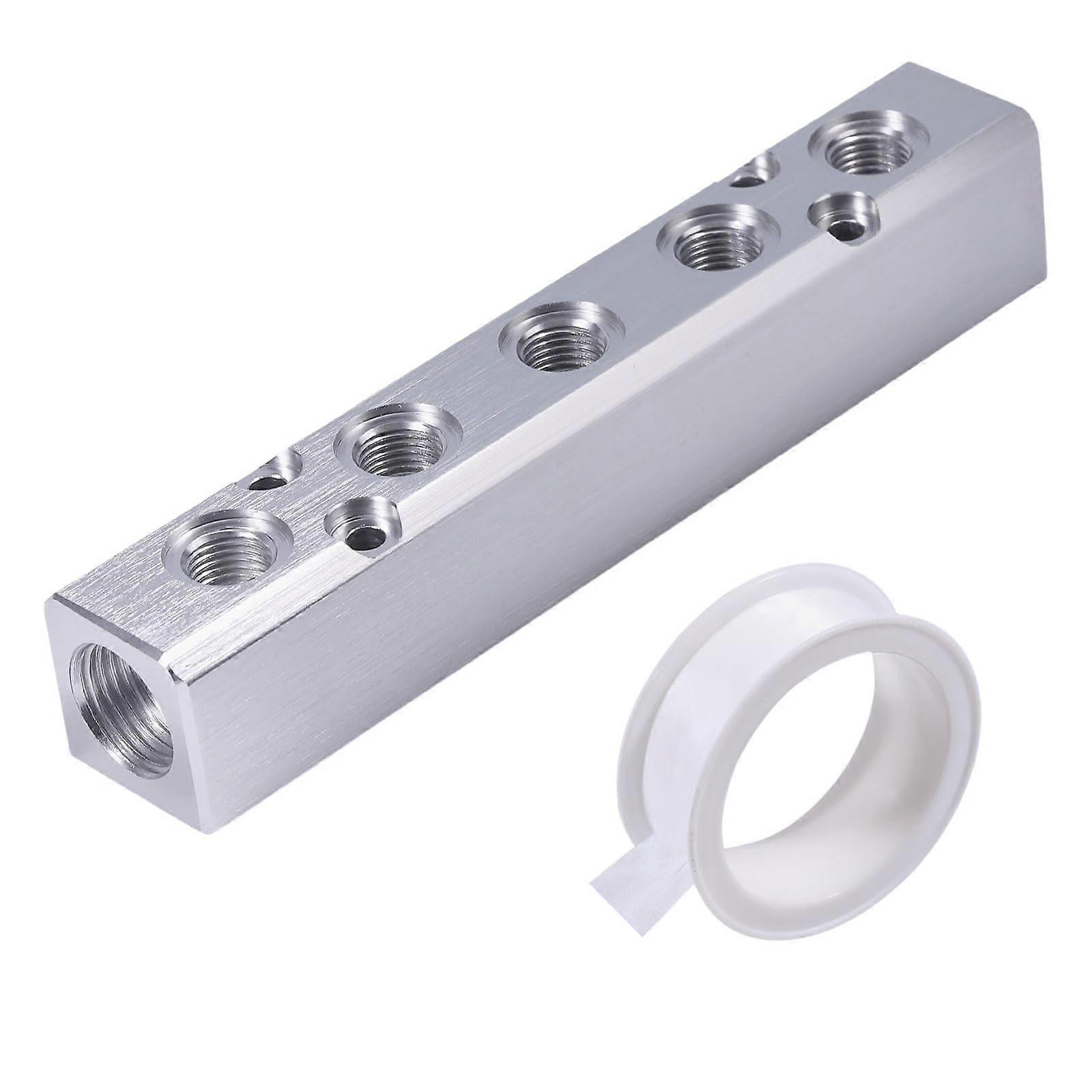 5 Way 7 Port Aluminum Pneumatic Air Manifold G1/2 Supply G1/4 Output for Compressor