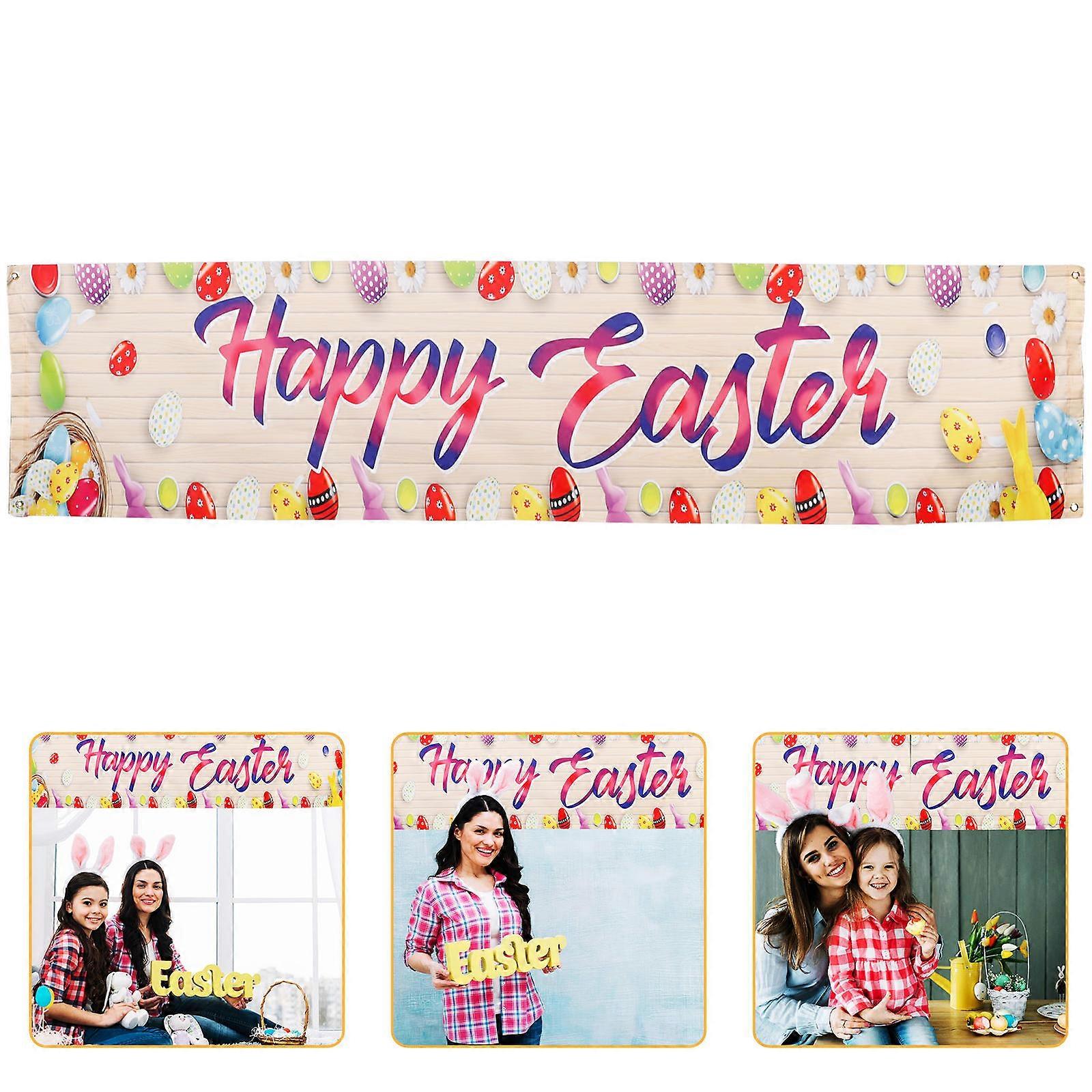 Happy Easter Banner 2Pcs Decorative Easter Banner Suitable For Wall Room Design Large Size Vibrant Colors