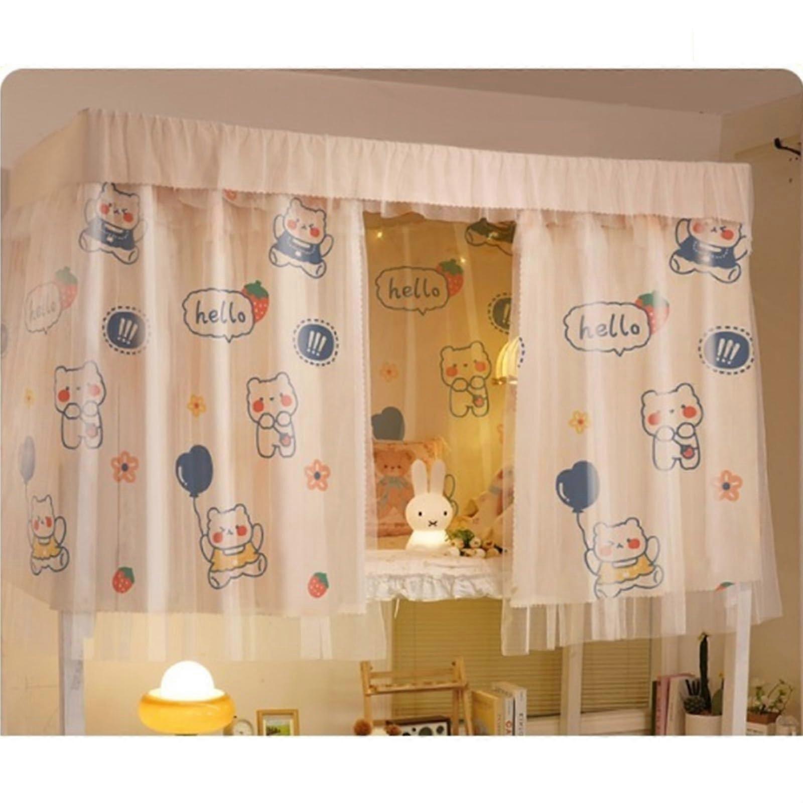 Bunk Bed Curtains Light Blocking Privacy Drapes for Dormitory Students Breathable Fabric Bear B Set of 2