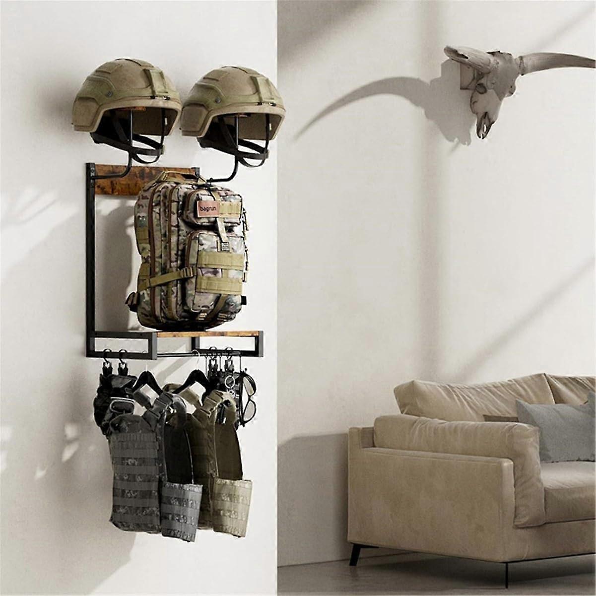 Motorcycle Gear Storage Rack with Metal Frame and Wood Shelf, Wall ... - Wall Storage For Motorcycle Equipment
