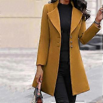 2024 Otoño Invierno Nuevo abrigo de lana para mujer Amarillo Negro Cuello alto Ropa exterior de botonadura sencilla Chaqueta ajustada de estilo coreano