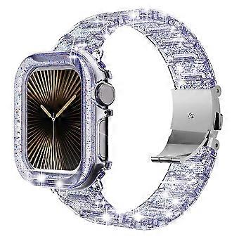 For Apple Watch Series 10 46mm Stylish PC Epoxy Resin Smartwatch Strap + Watch Case